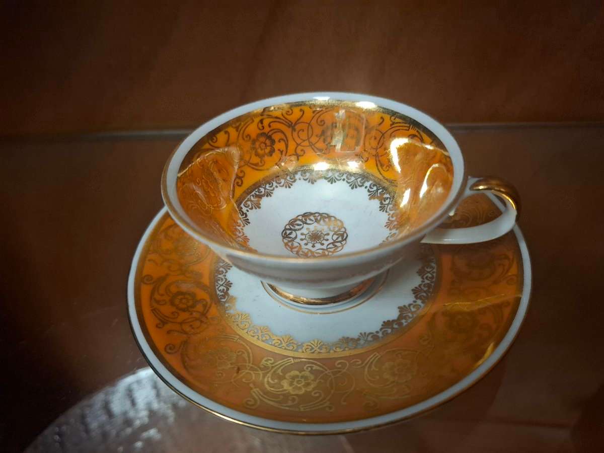 VINTAGE TEA TASSE UND UNTERTASSE GOLD ORANGE