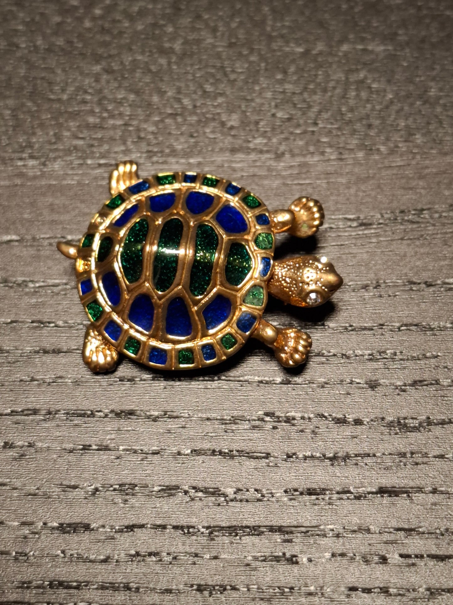 Vintage Brosche Schildkröte mit Email & Strasssteinen