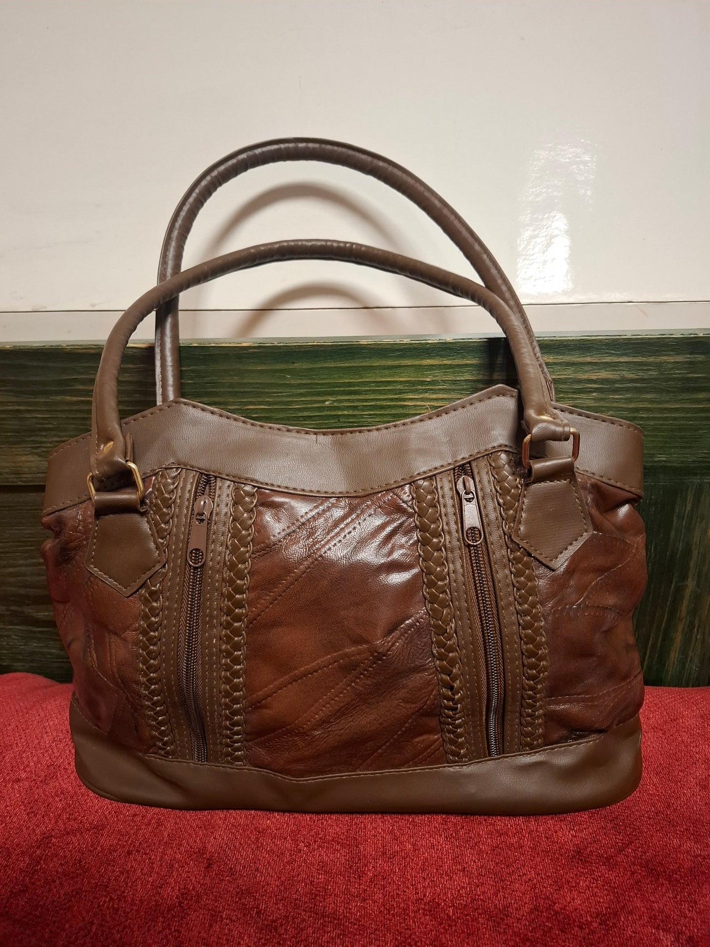 Retro Leder Gemischt Braun mit Kunststoff Damen Handtasche