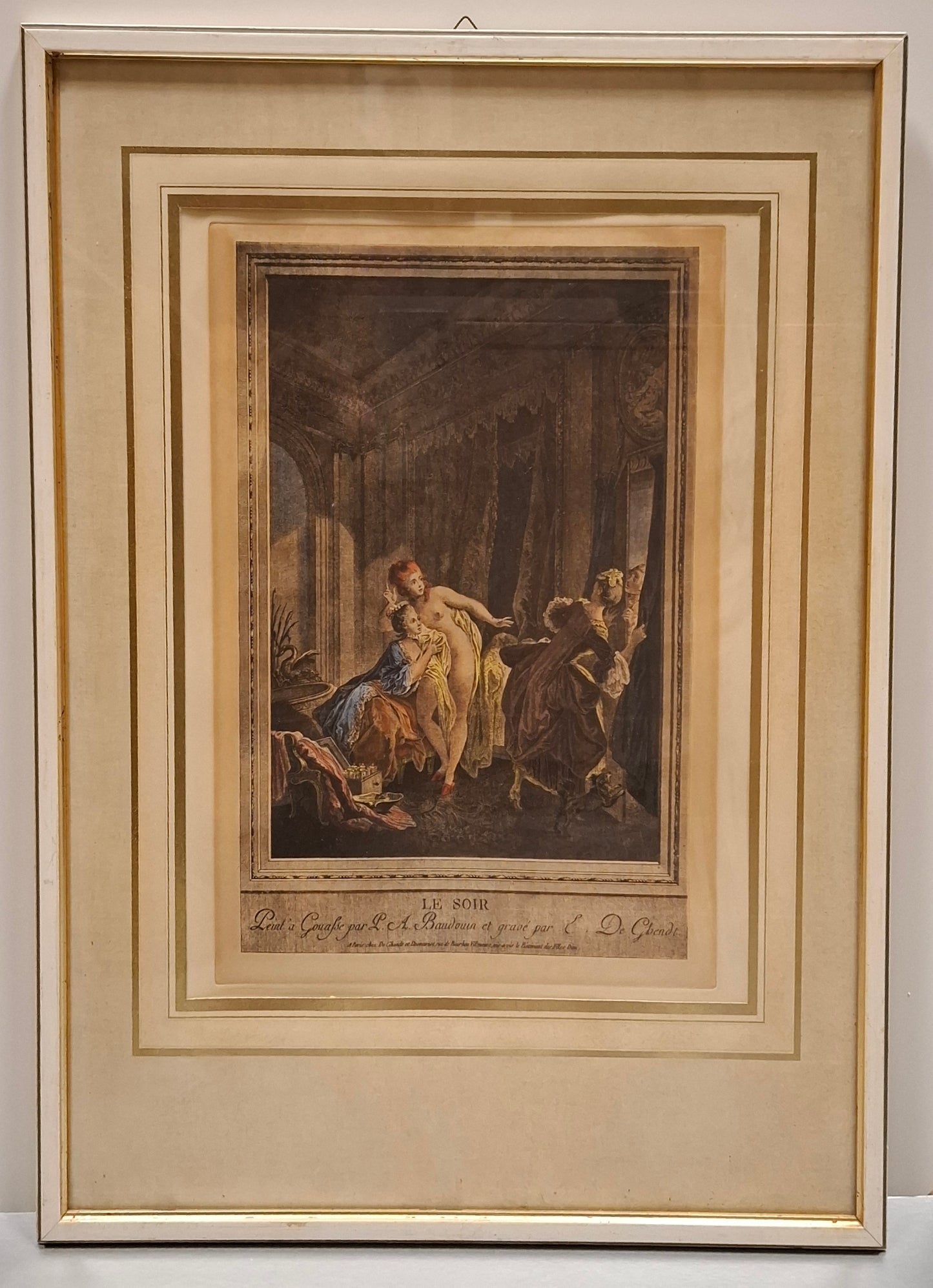 Gerahmter koloriert Kupferstich aus Frankreich : LE SOIR