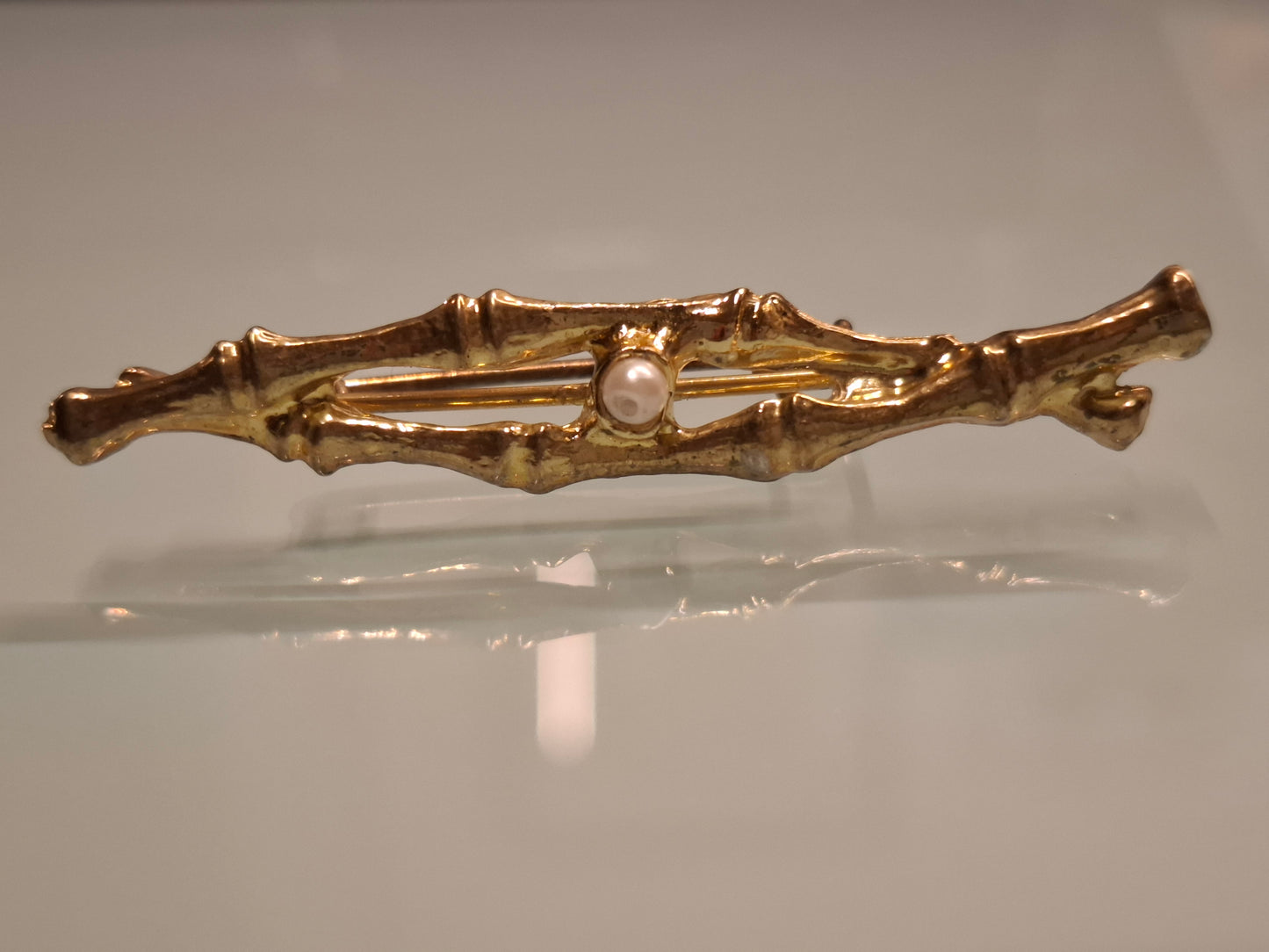 Vintage Brosch Metall Bambus