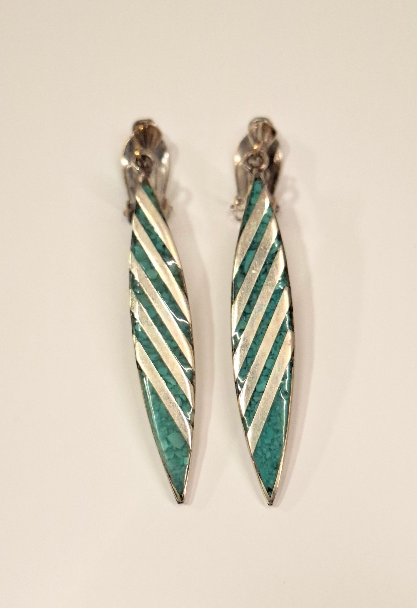 Vintage Ohrclips Mexikanische Alpaka Türkis Ohrringe