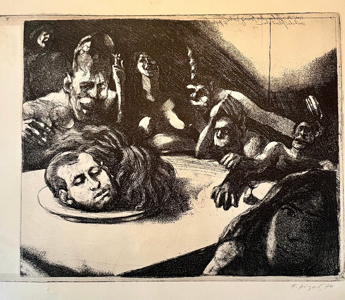 Fritz Aigner – „Franz Ecker mit der Perücke“, Radierung, 1970