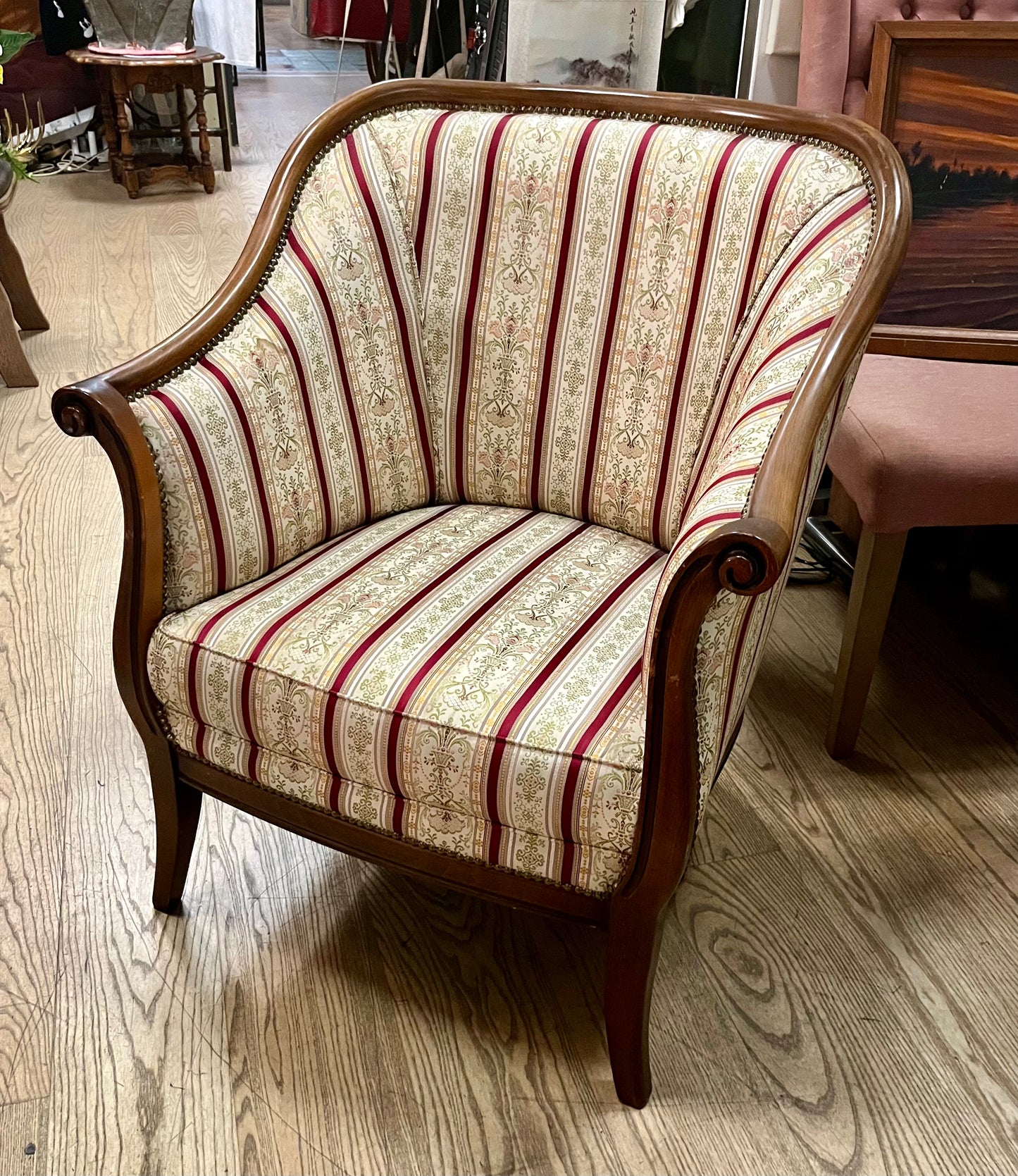 Vintage Fauteuil aus Italien mit rot-beigem Streifenbezug
