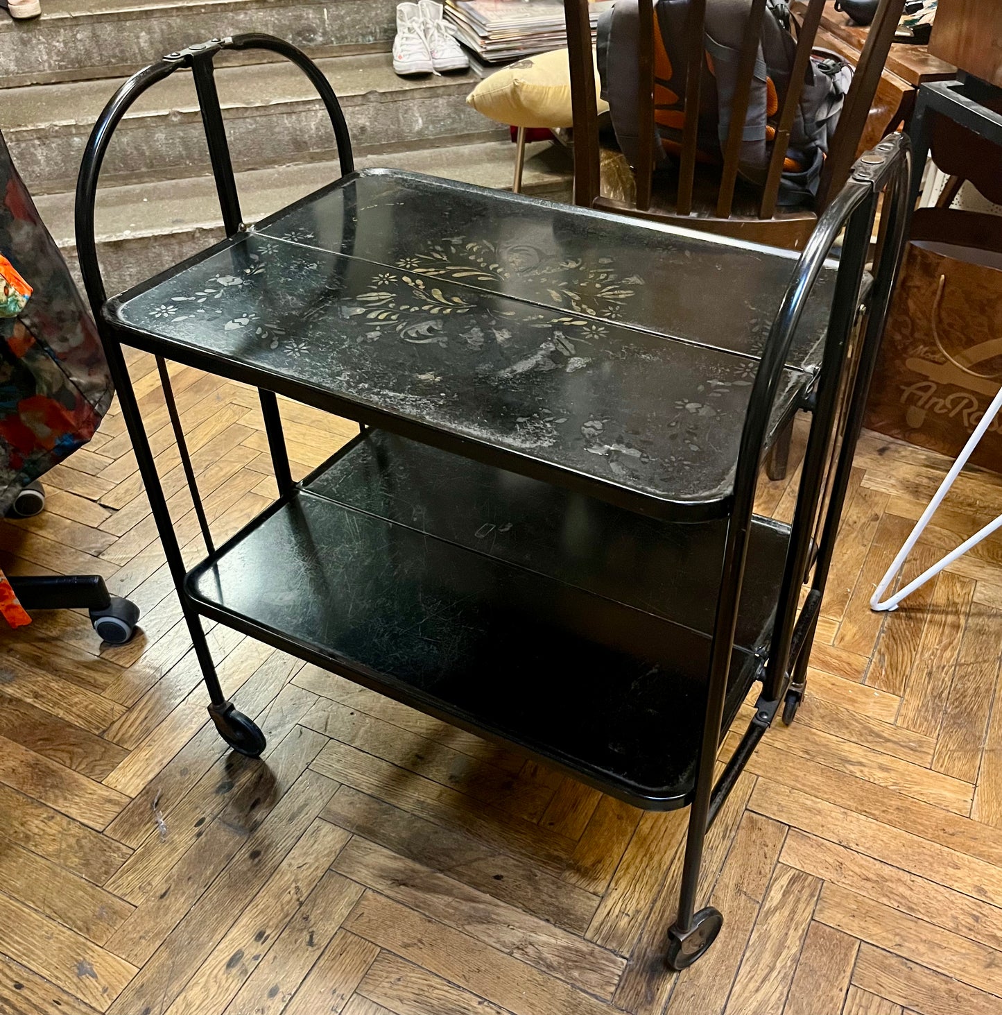 Vintage faltbarer Servierwagen Metall