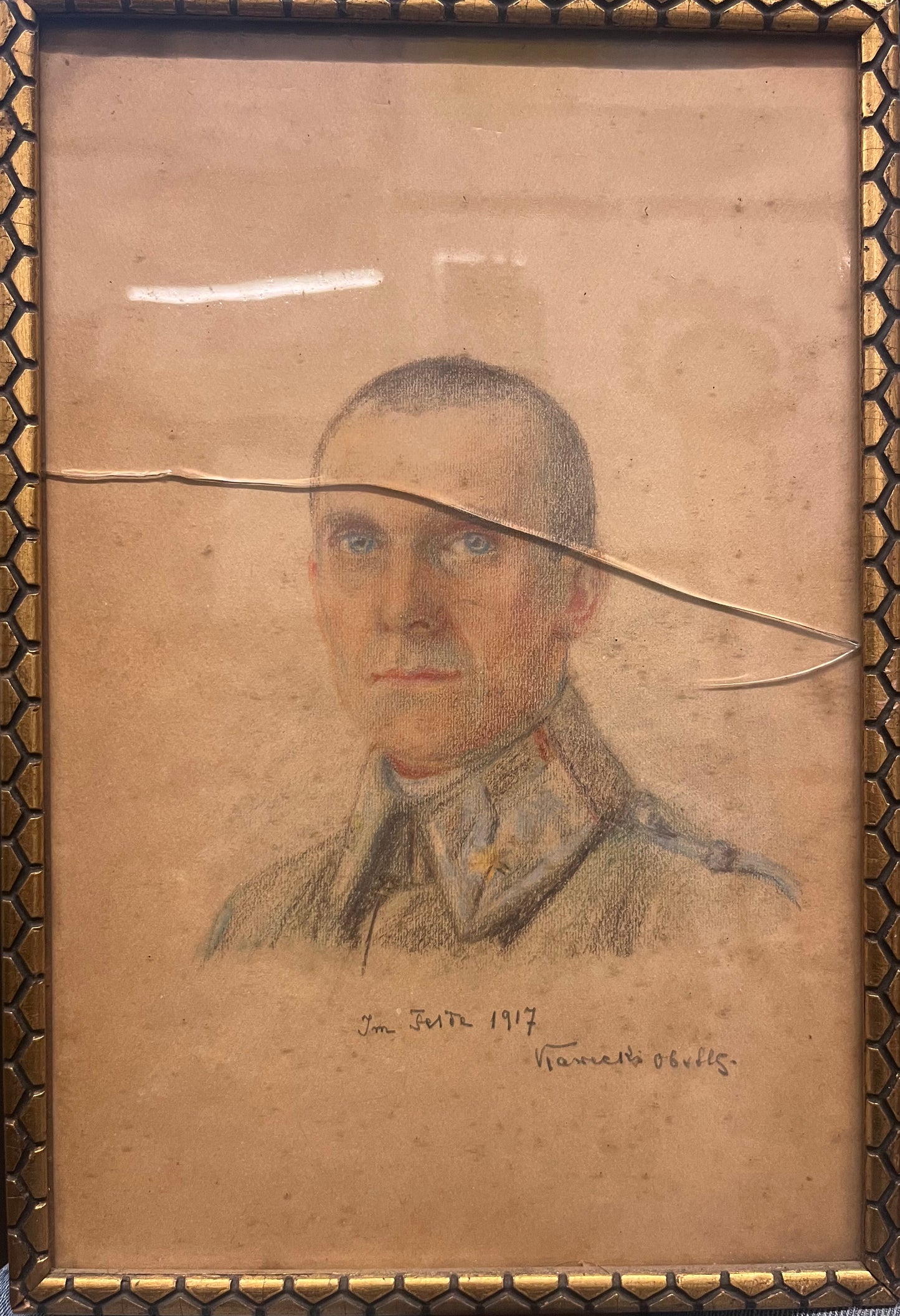 Oberleutnant Roman Kawecki im Felde 1917 – Porträt, Bleistift und Kreide auf Papier