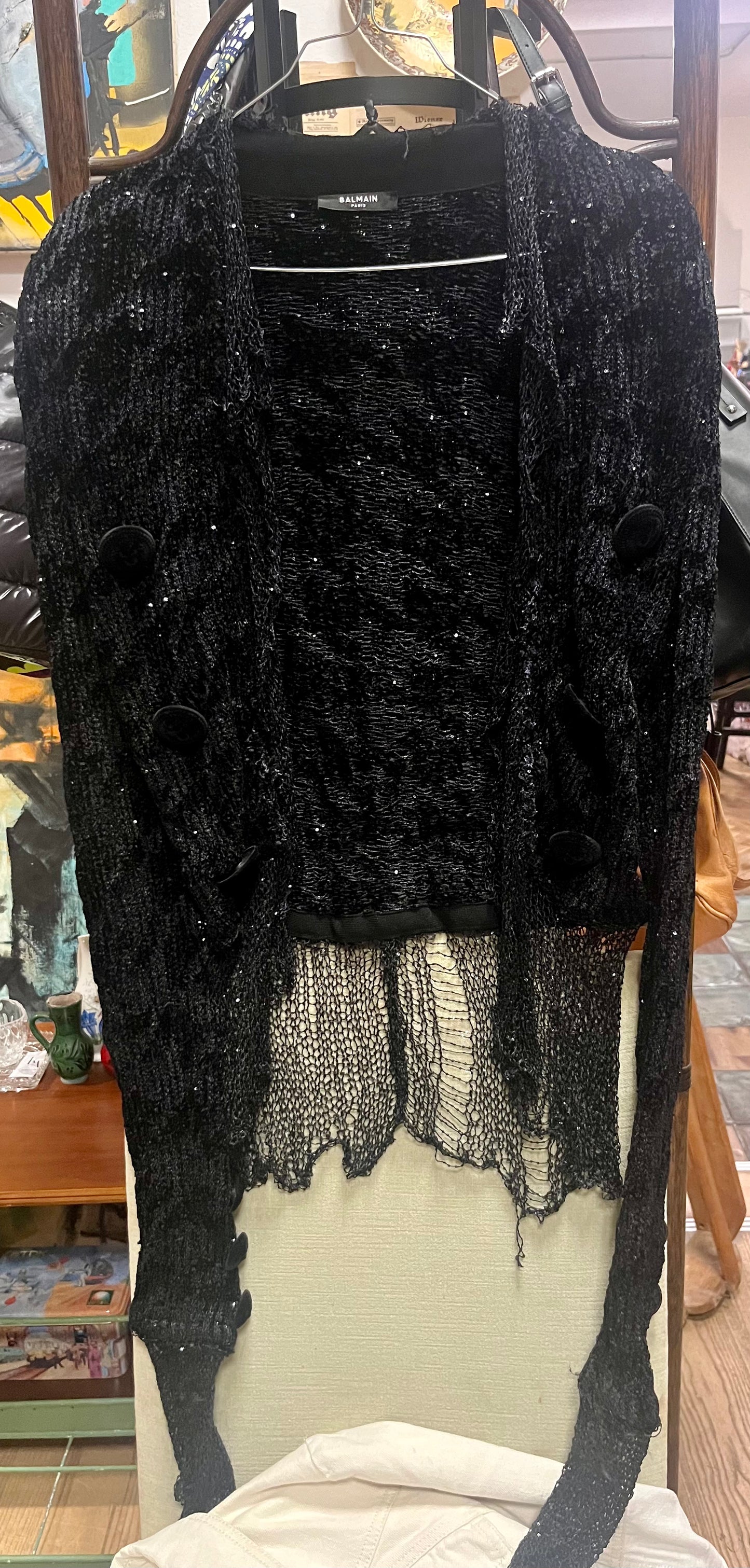 Vintage BALMAIN PARIS SEQUIN SPENCER JACQUARD KNIT JACKET