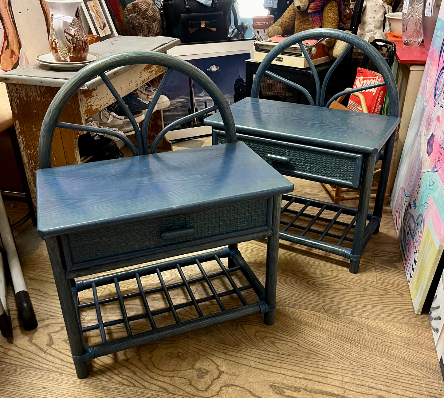 2 Vintage Bambus Beistelltische