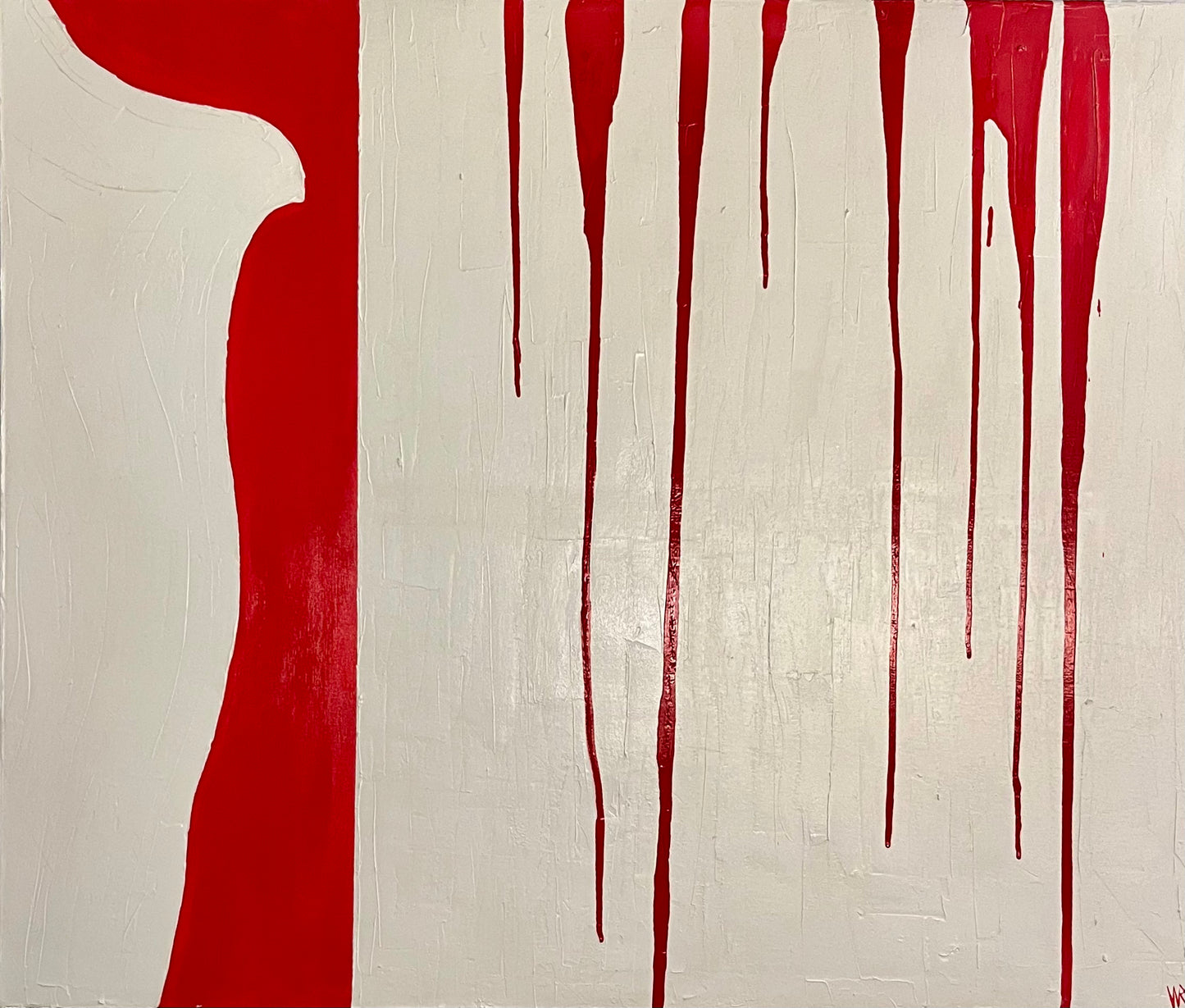 Rot auf Weiß, monogrammiert