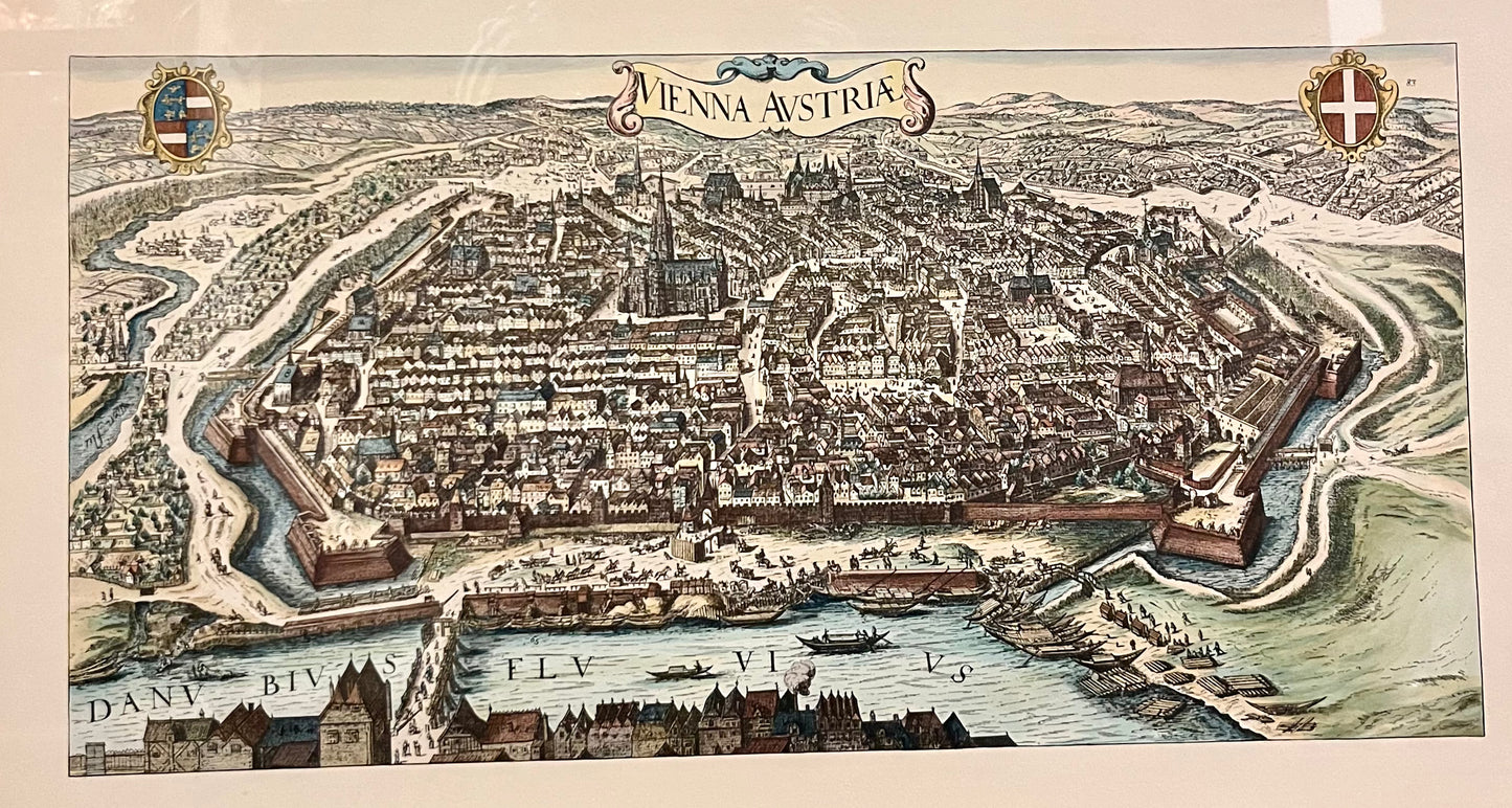 Wien, Vogelschau, koloriert, von Ataria, Wien, gerahmt