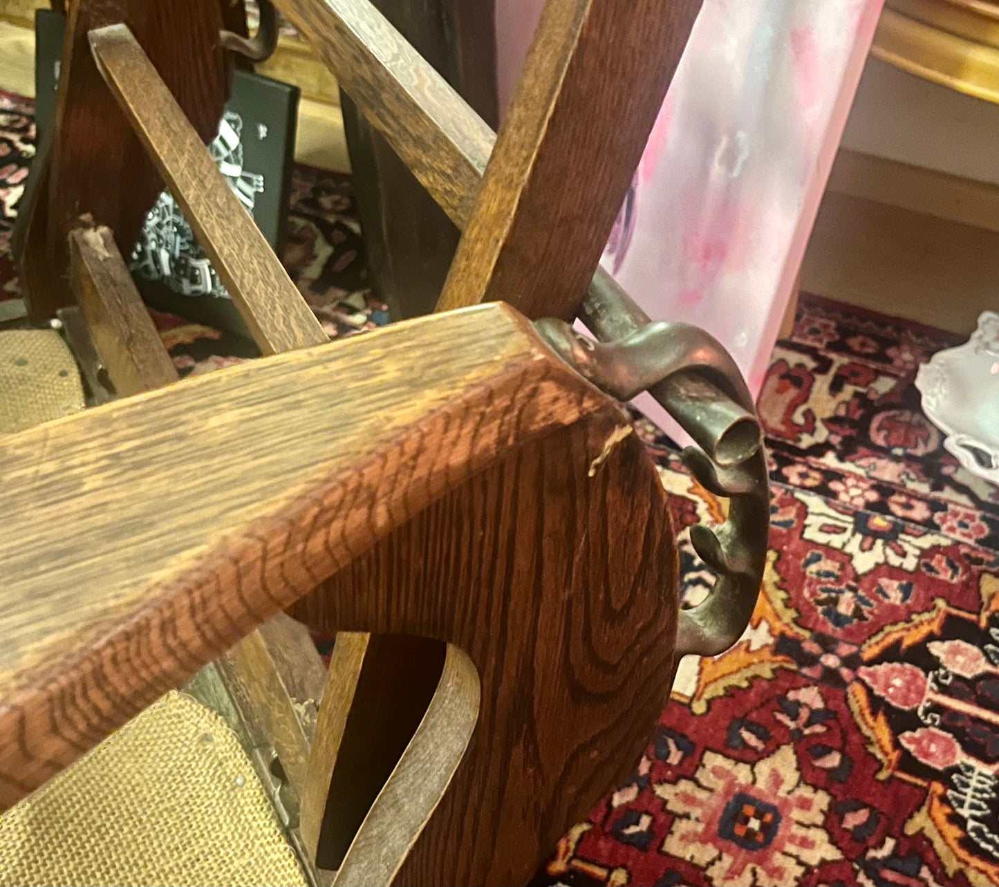 Antiker Klappstuhl aus Eichenholz – Jugendstil, um 1900