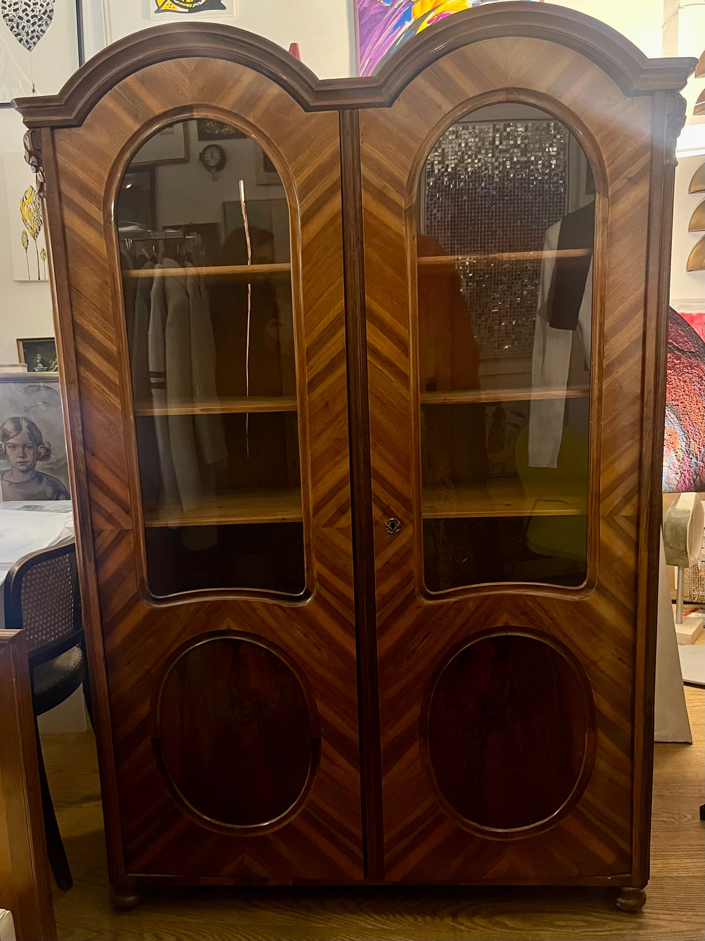 Vintage Holzschrank Vitrine