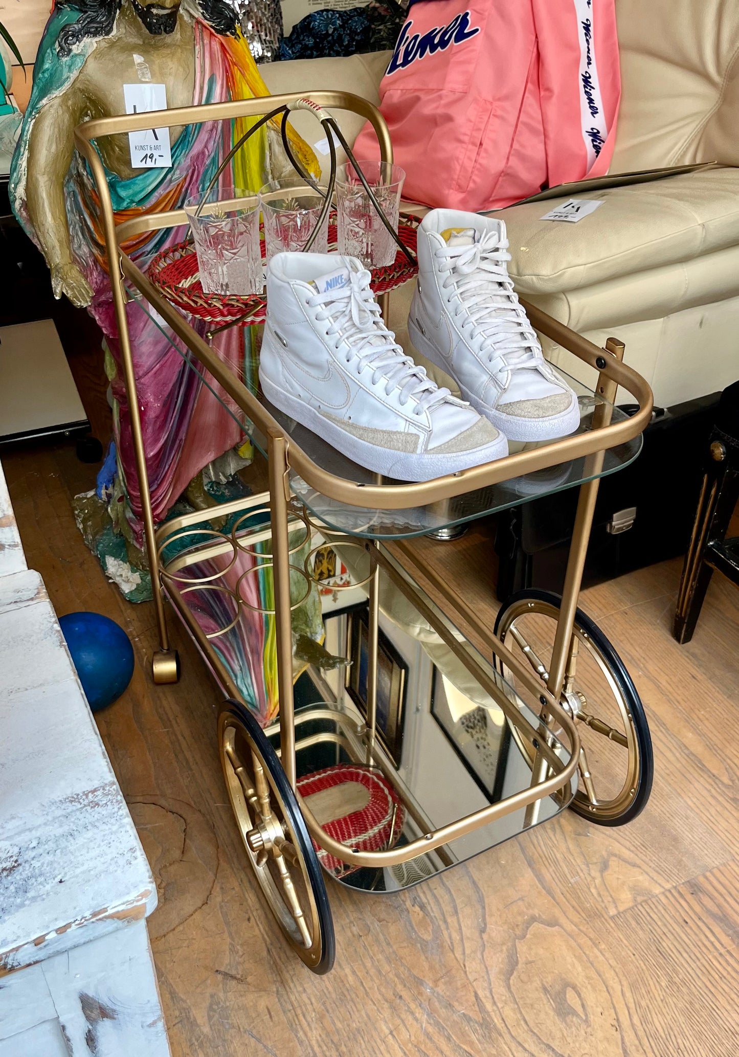 Vintage Servierwagen Glas/Spiegel