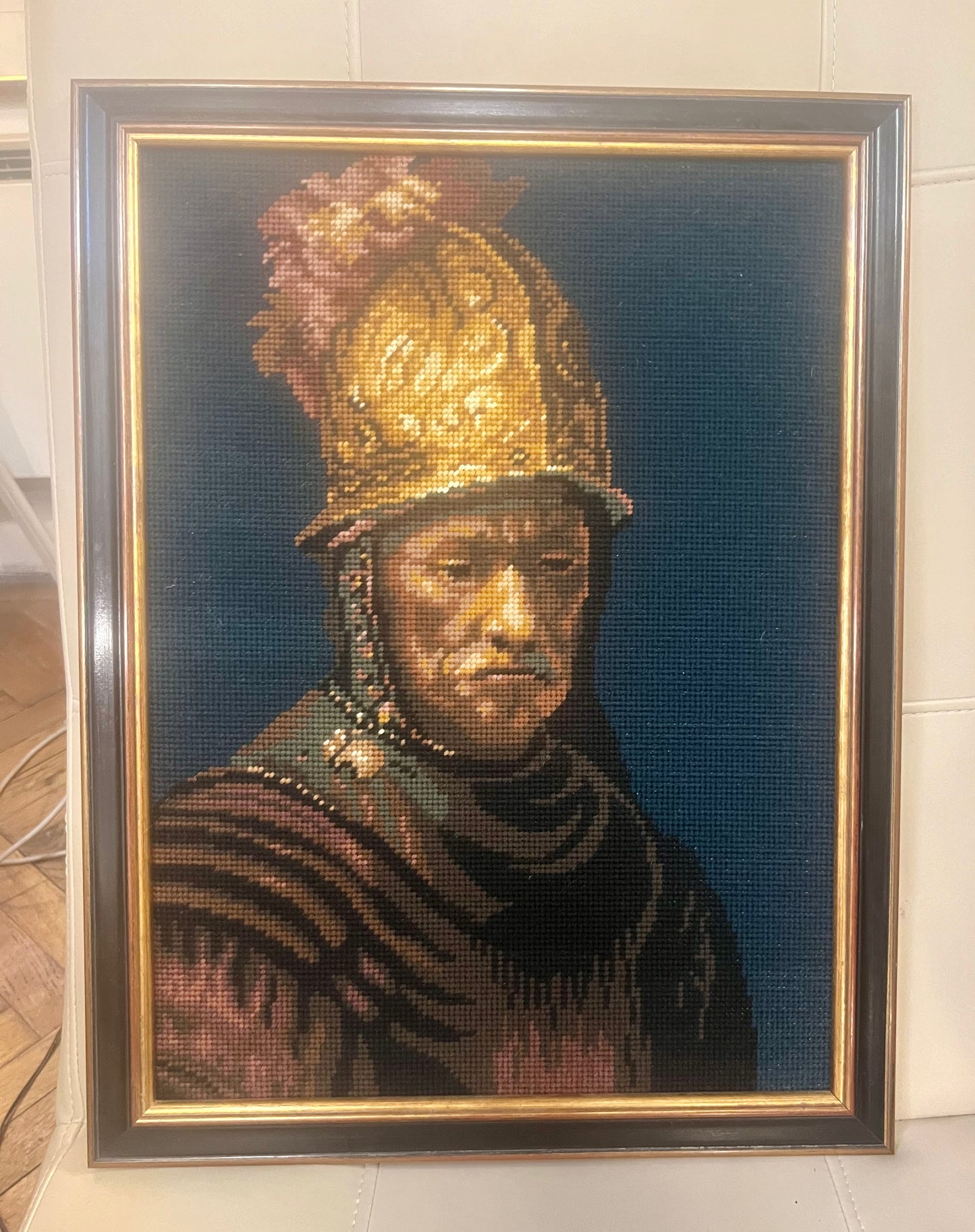 Vintage Kreuzstichgemälde Der Mann im goldenen Helm Rembrandt