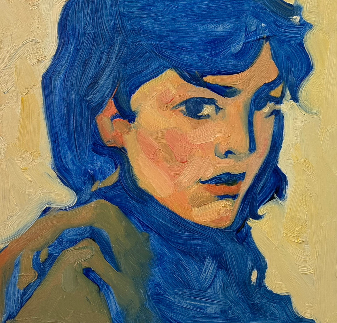Veronika Ordintseva, Portrait in Blau, Öl auf Karton, (20 x 20 cm) ungerahmt