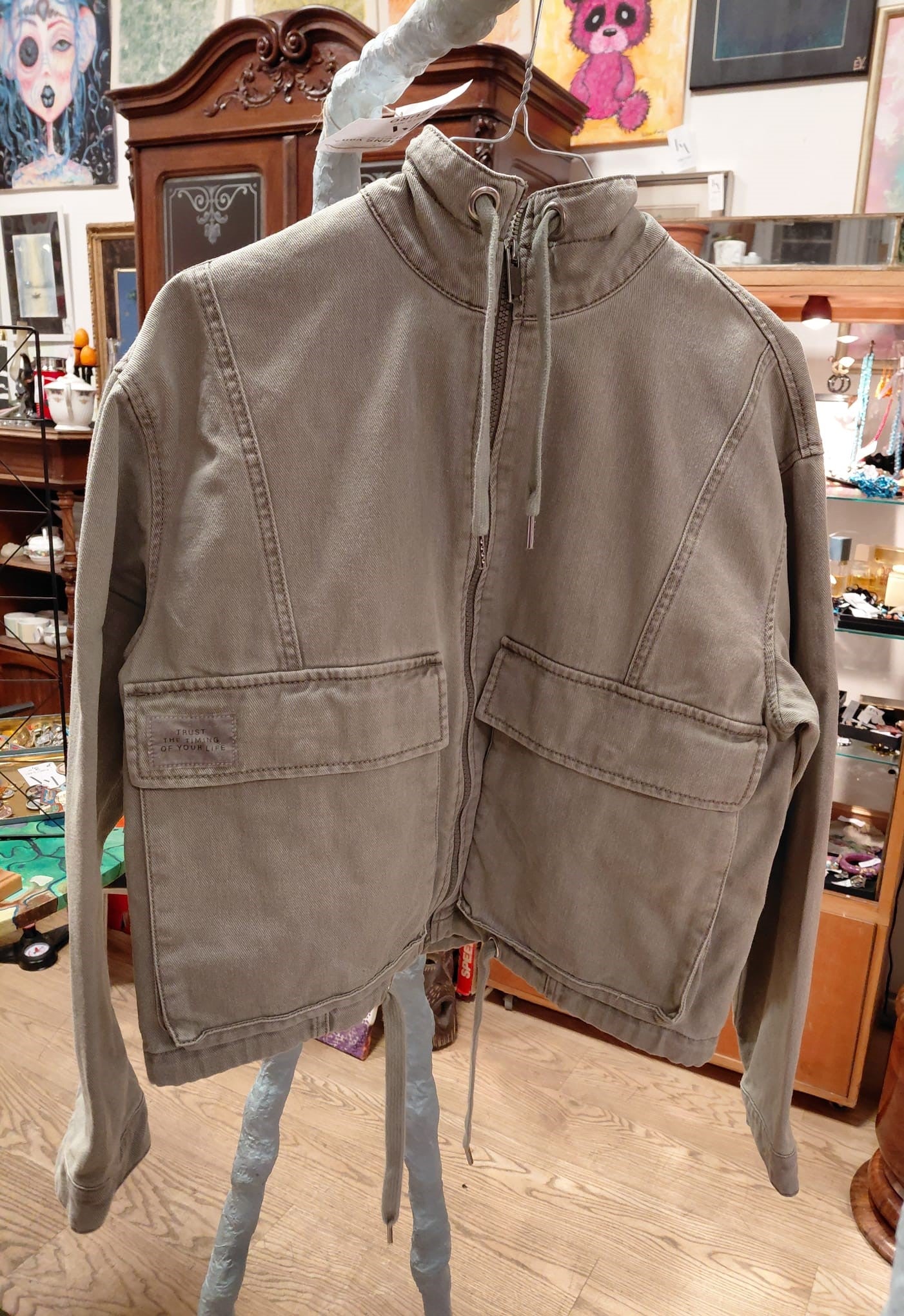 Salbeifarbene Naturjacke Gr. 40