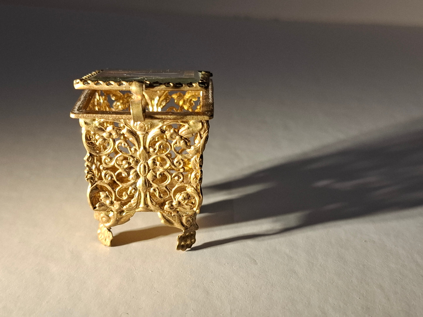 Antique FRENCH Ormolu Filigree Miniature Beveled Glass VITRINE Box