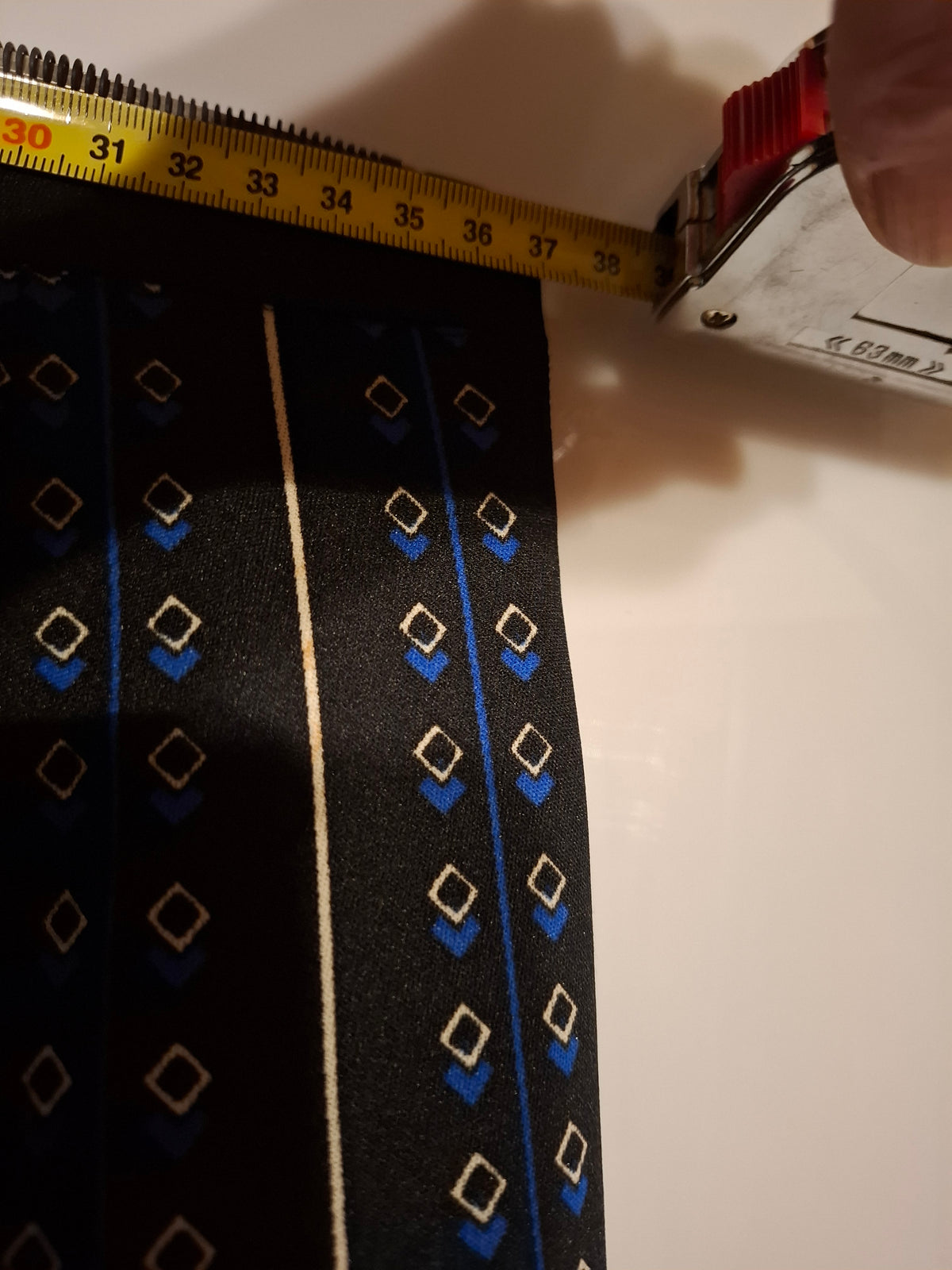 Vintage A-Line Skirt — Blue & Beige Pattern, Excellent Condition