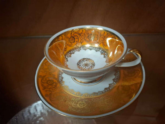 VINTAGE TEA TASSE UND UNTERTASSE GOLD ORANGE