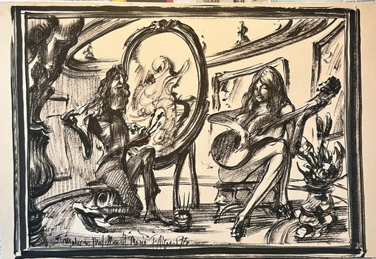 Fritz Aigner – „Maler und Modell“, Tuschezeichnung