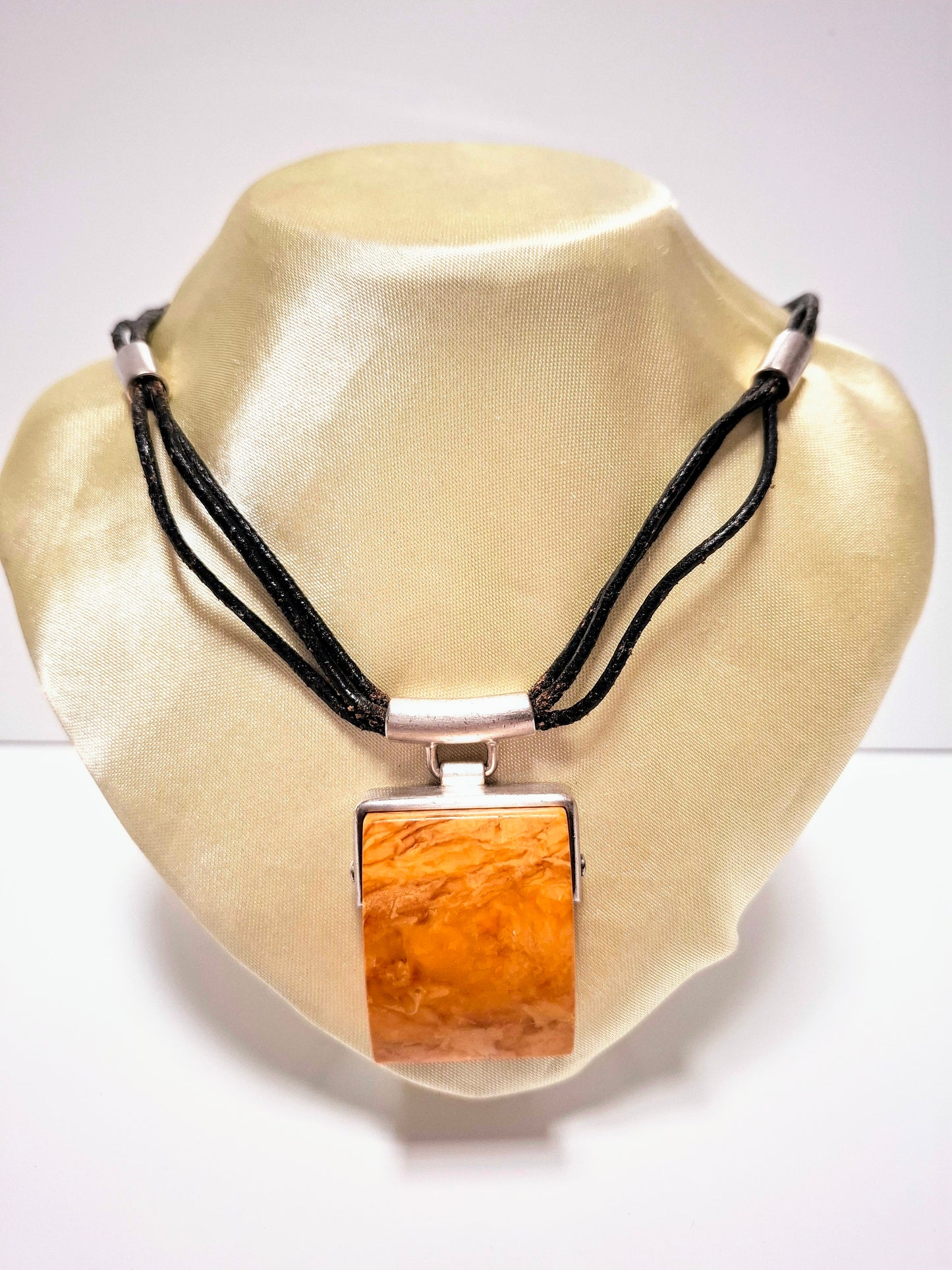 LEDER SILBER BERNSTEIN HALSKETTE