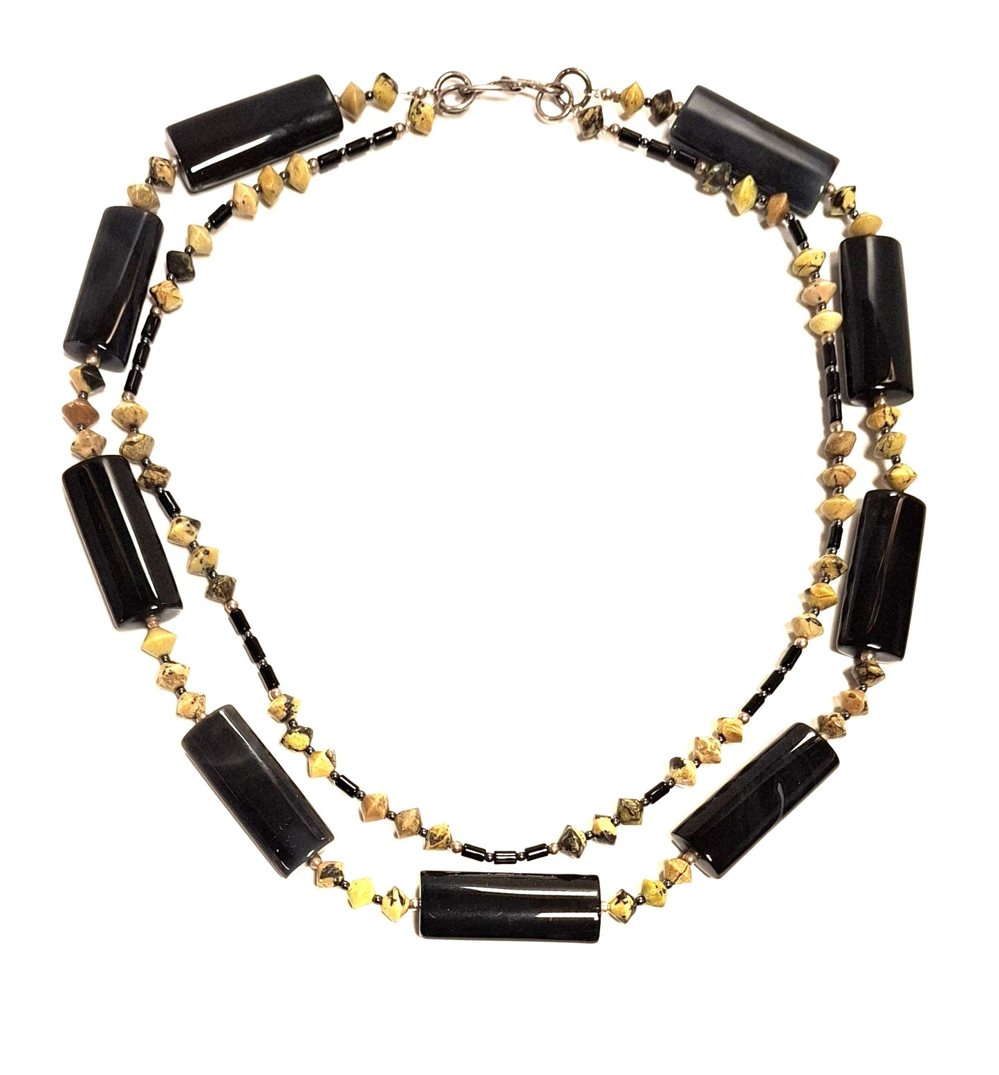 HALBEDELSTEIN HALSKETTE + SILBER VERSCHUSS