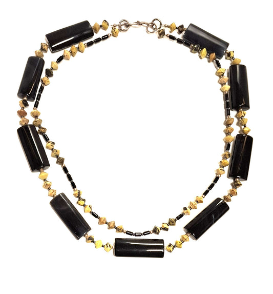 HALBEDELSTEIN HALSKETTE + SILBER VERSCHUSS