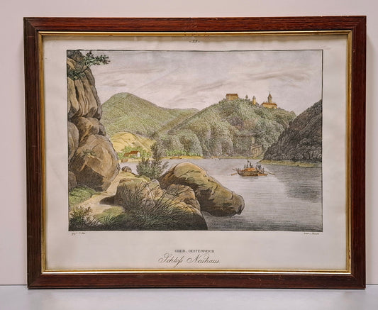 Donausicht n. J. v. Alt Druck von Kunike, Koloriert : Ober. Oesterreich, Schloß Neuhaus