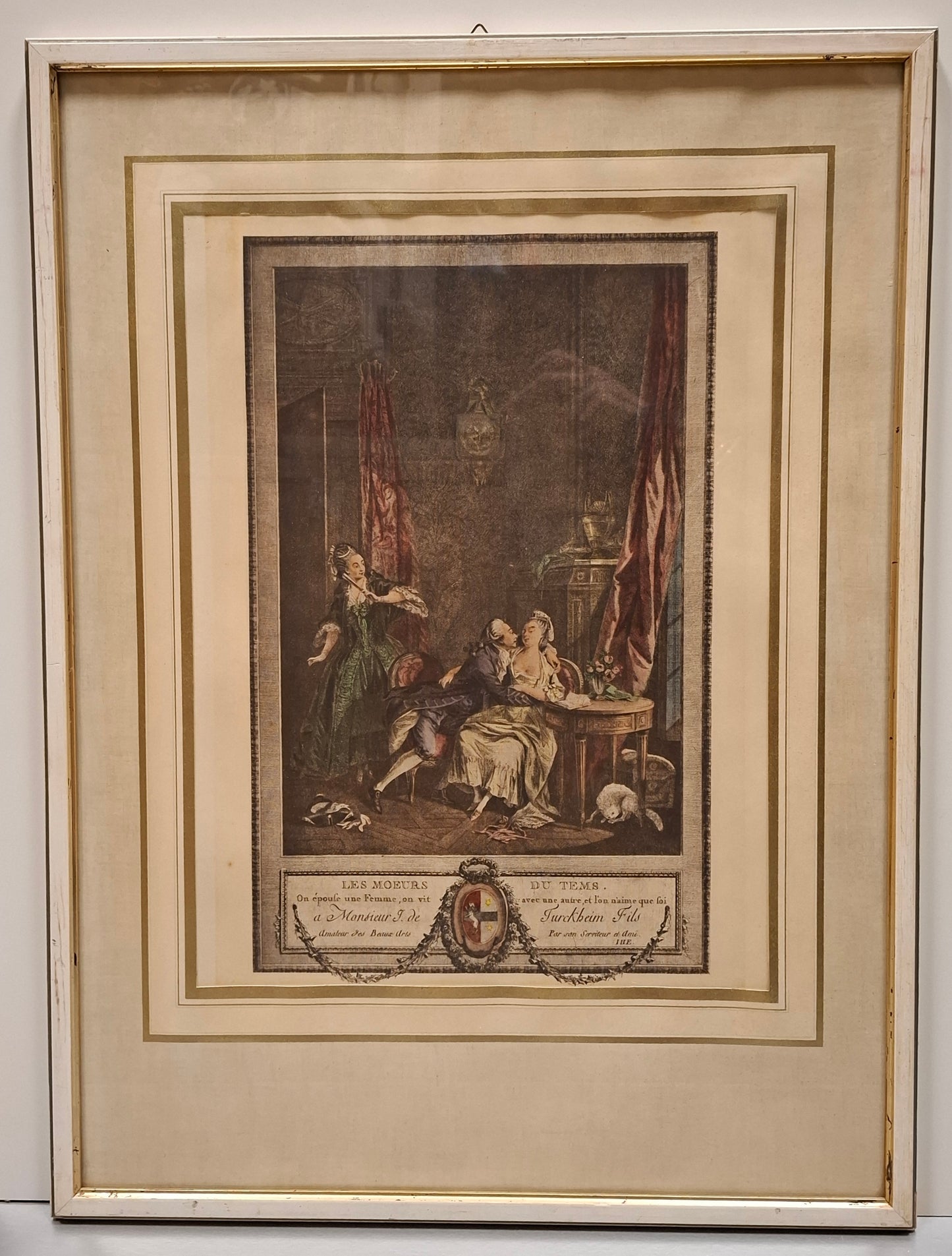 Gerahmter koloriert Kupferstich aus Frankreich : LES MOEURS DU TEMS