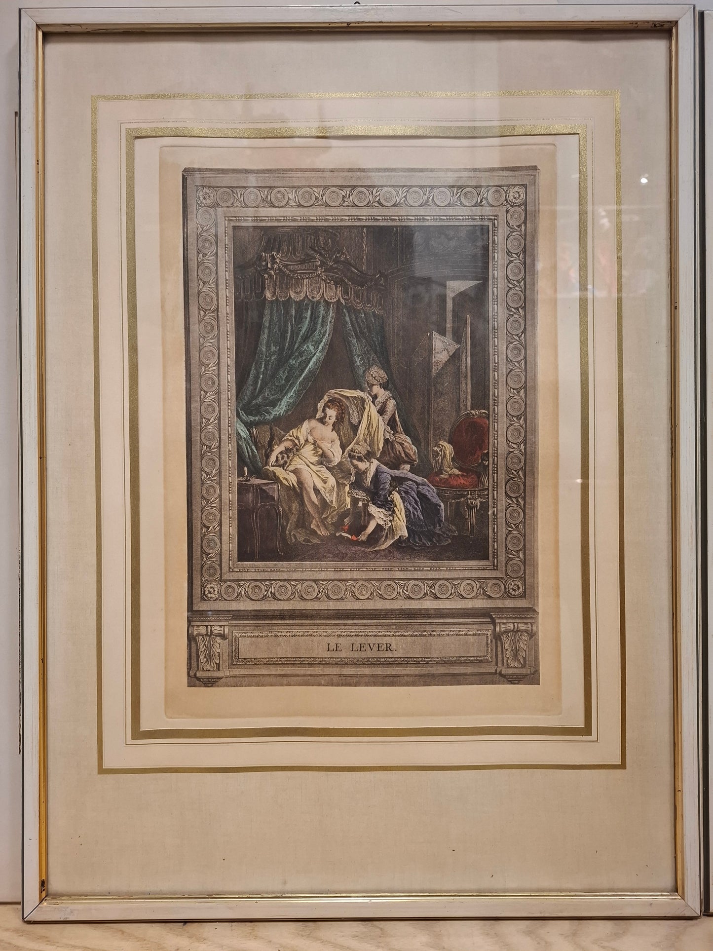 Gerahmter koloriert Kupferstich aus Frankreich  : LE LEVER