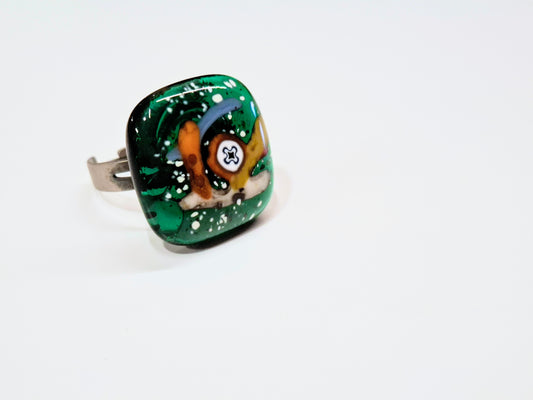 Supersüßer verstellbarer Vintage-Ring mit buntem Glas