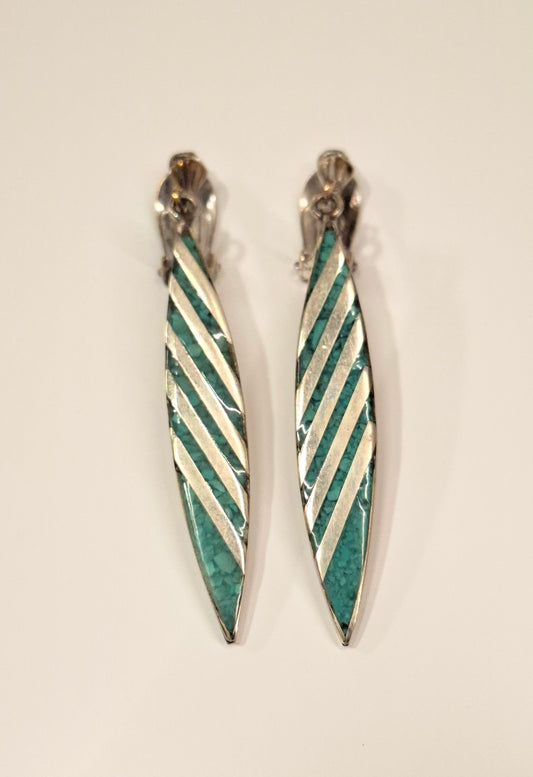 Vintage Ohrclips Mexikanische Alpaka Türkis Ohrringe