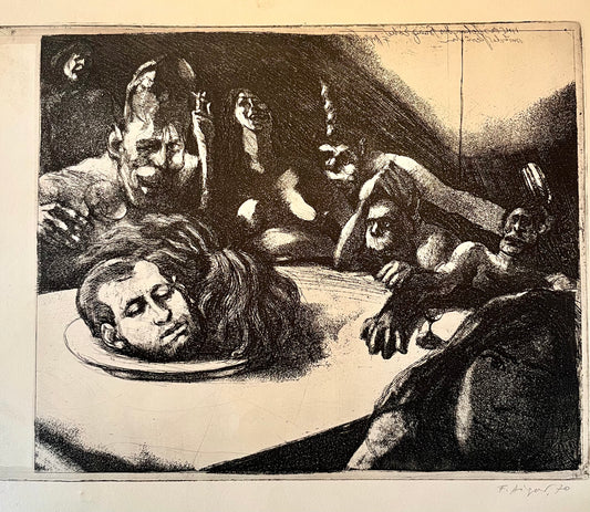 Fritz Aigner – „Franz Ecker mit der Perücke“, Radierung, 1970