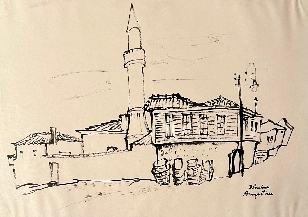 Werner Augustiner – „Istanbul“, Tuschzeichnung mit Nachlassstempel