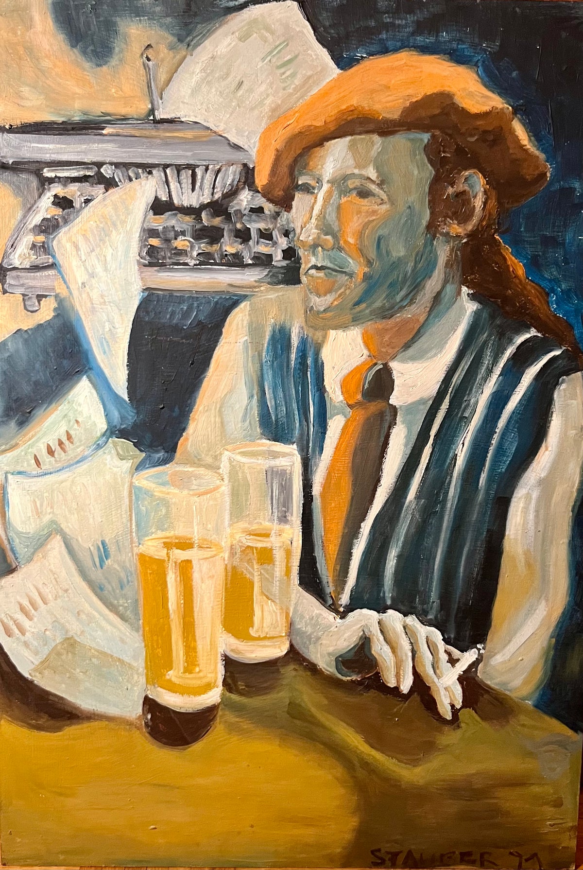 „Flati, der Linzer Poet“ Öl auf Platte 1991, Dieter Stauber (1935–1994)