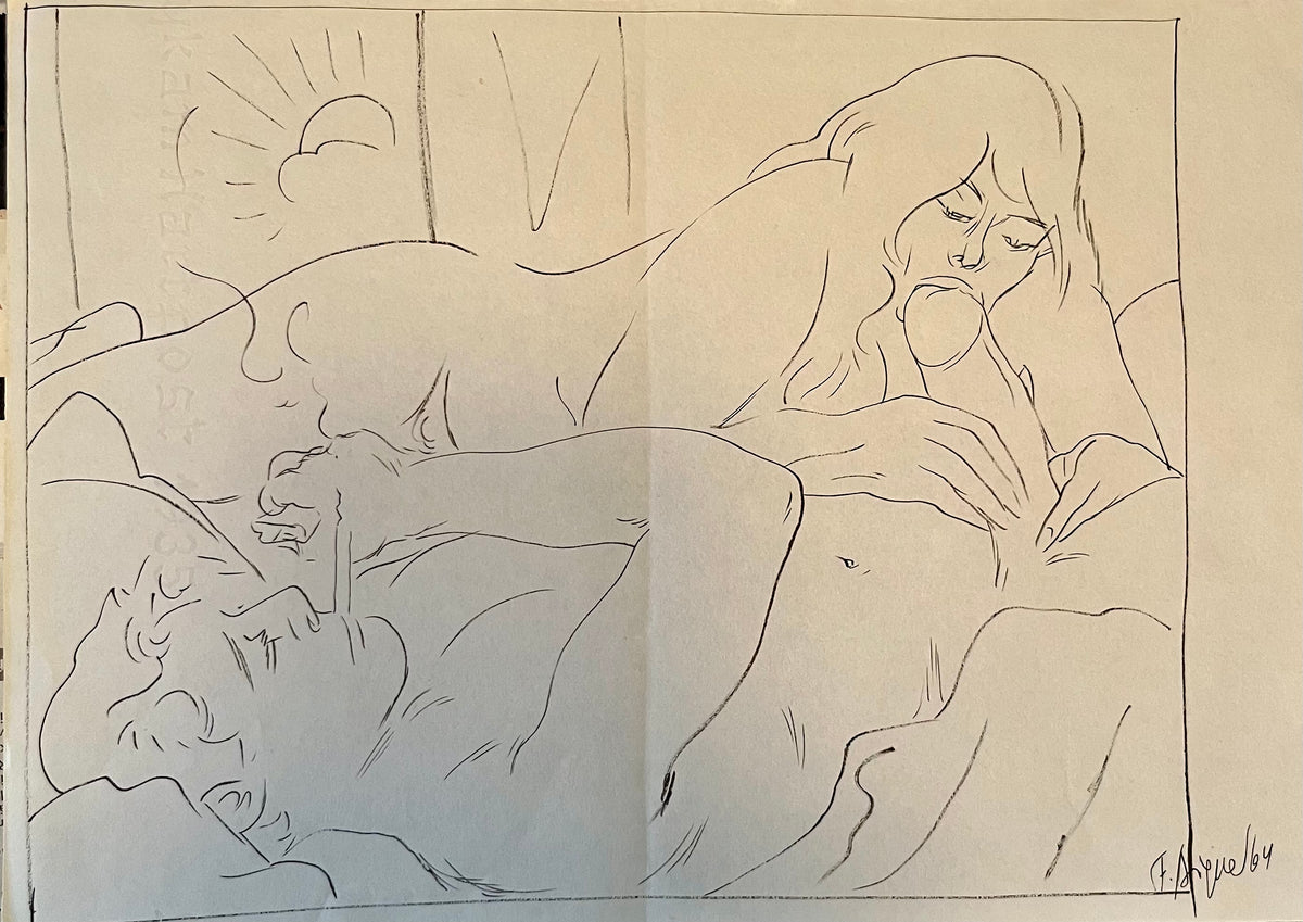 Fritz Aigner – Erotische Tuschezeichnung, signiert, 1964