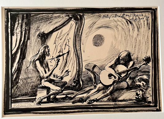 Fritz Aigner – „Maler und Modell“, Tuschezeichnung mit Gitarre