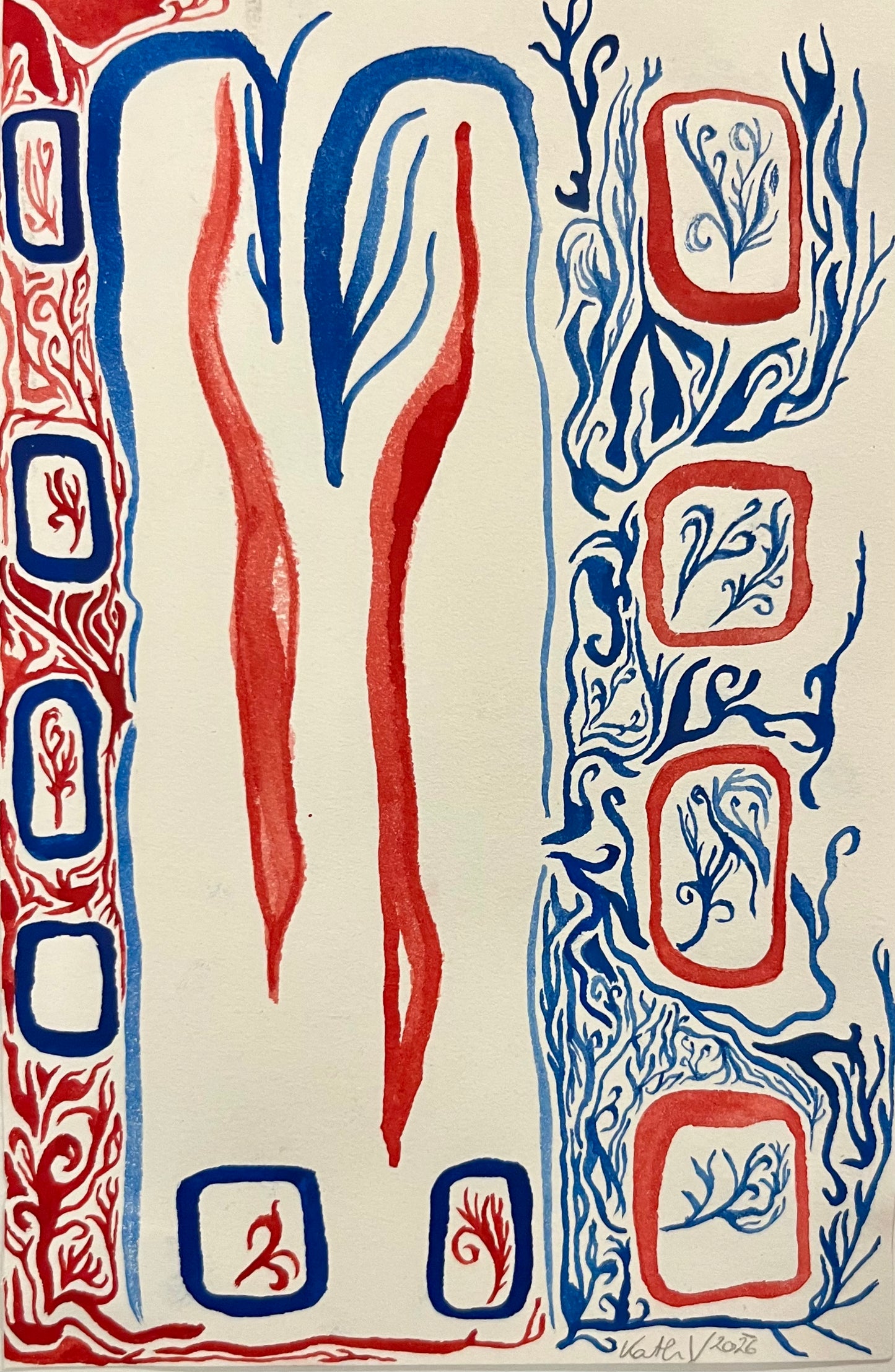 Aquarell Dialogues between Blue and Red, Katharina Verra
