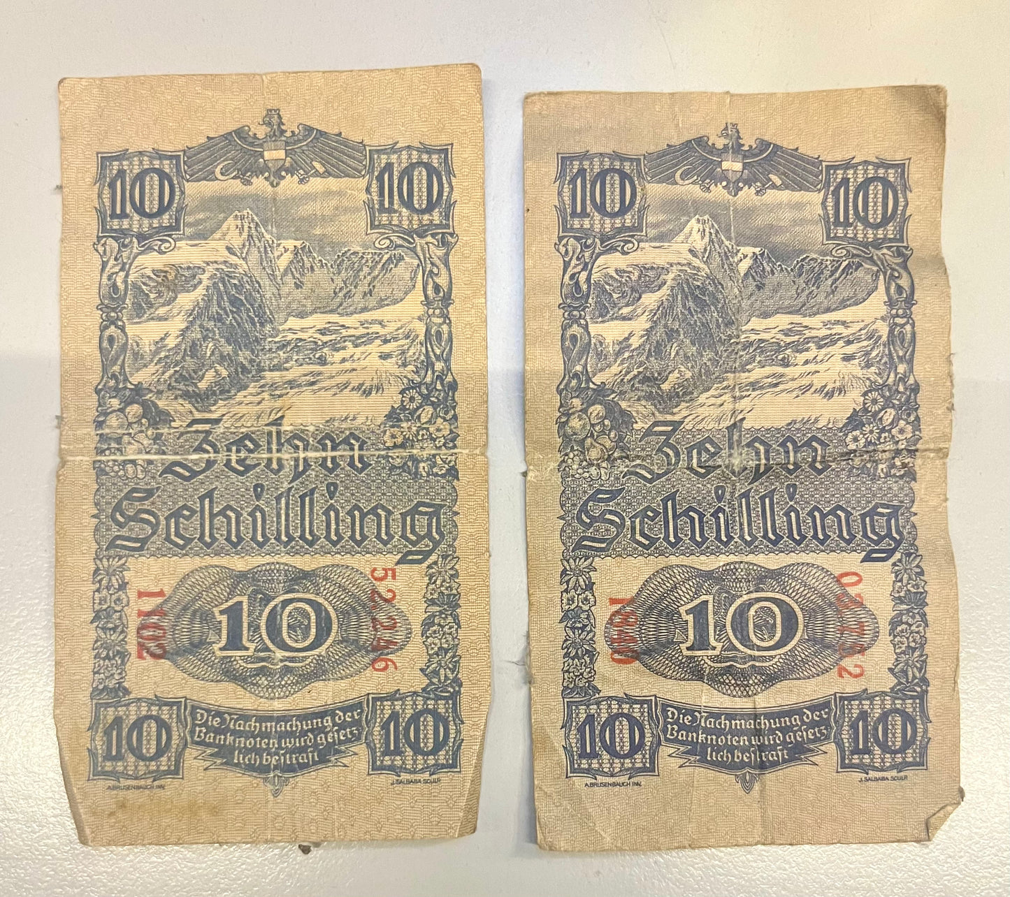 2 × 10-Schilling-Banknoten Österreich 1945 – Sammlerlot