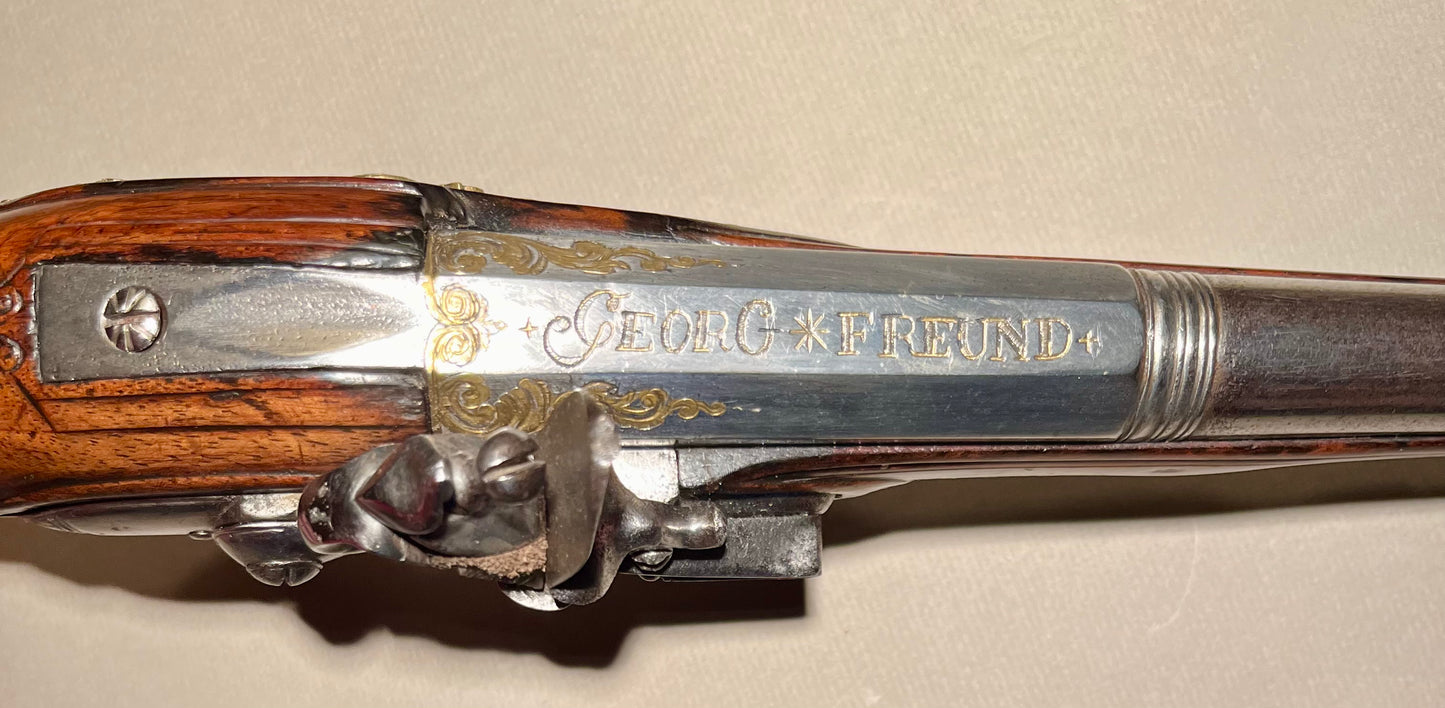 Steinschlosspistole, Georg Freund um 1750 Hofbüchsenmacher der Grafen Erbach, Odenwald