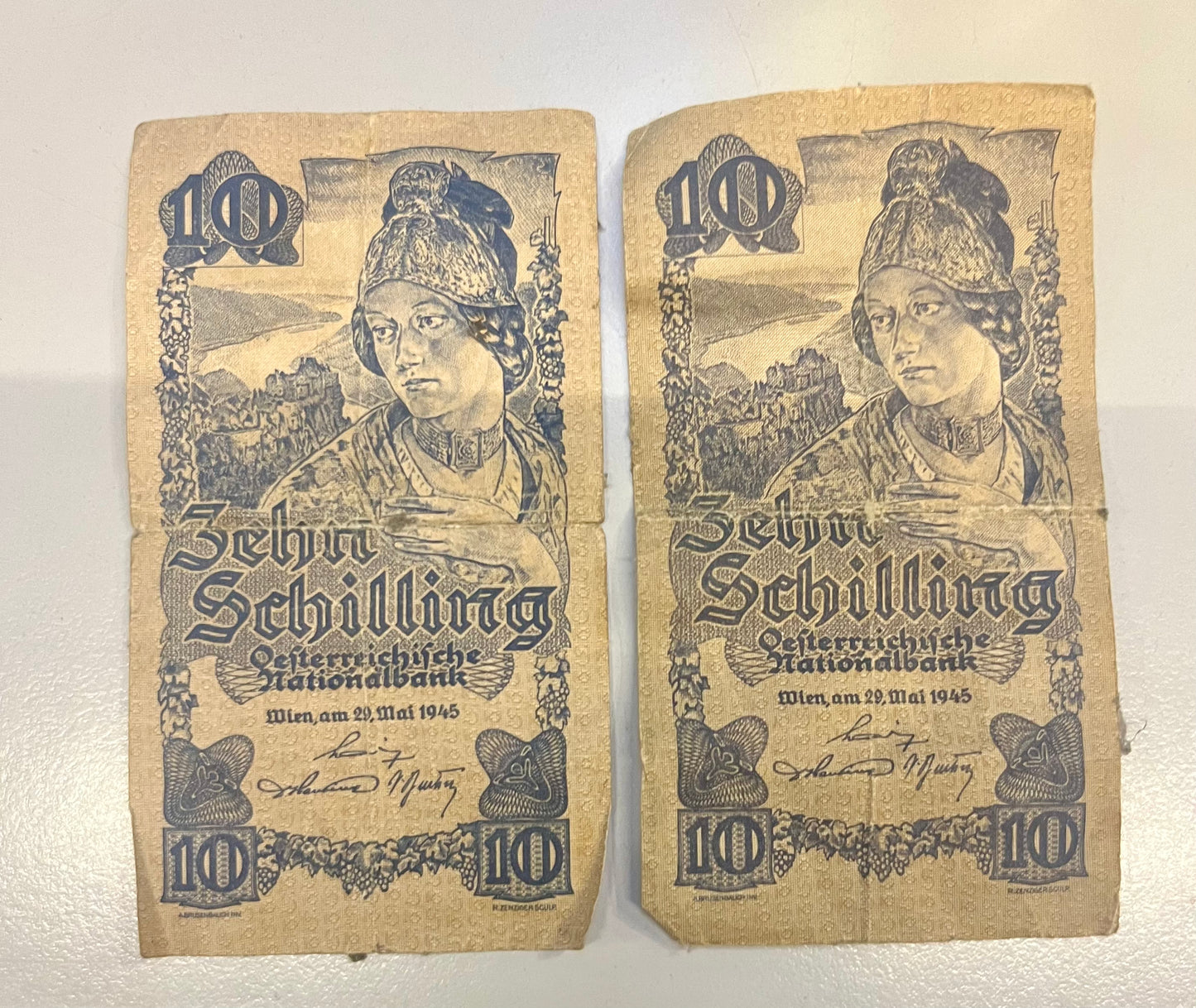2 × 10-Schilling-Banknoten Österreich 1945 – Sammlerlot