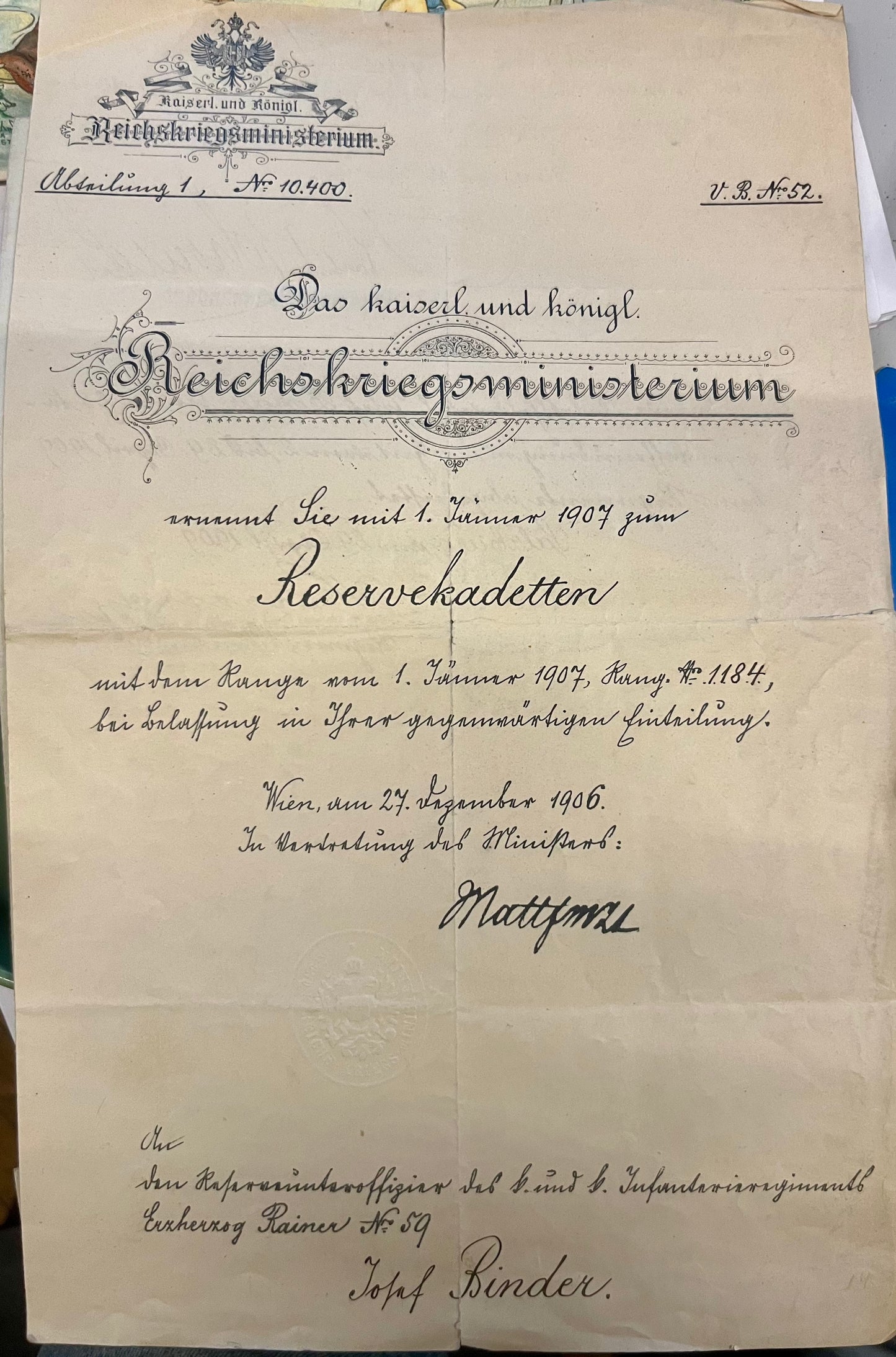 Originale k. k. Dokumente – historisches Konvolut