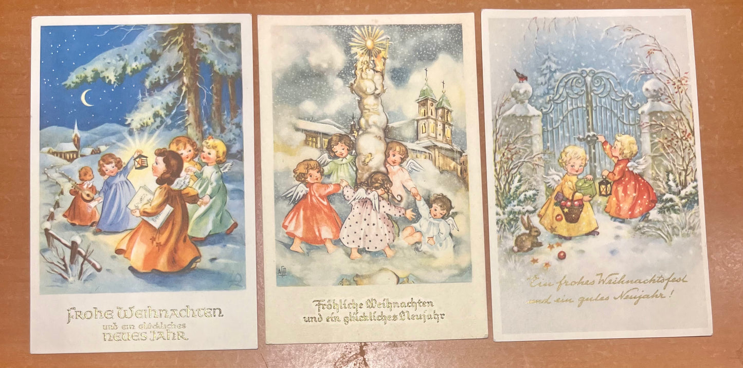 3 originale Weihnachts-Postkarten aus der Zwischenkriegszeit