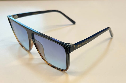 Basefield Vintage Sonnenbrille – Flat-Top, Schwarz/Havanna, Blaue Verlaufsgläser