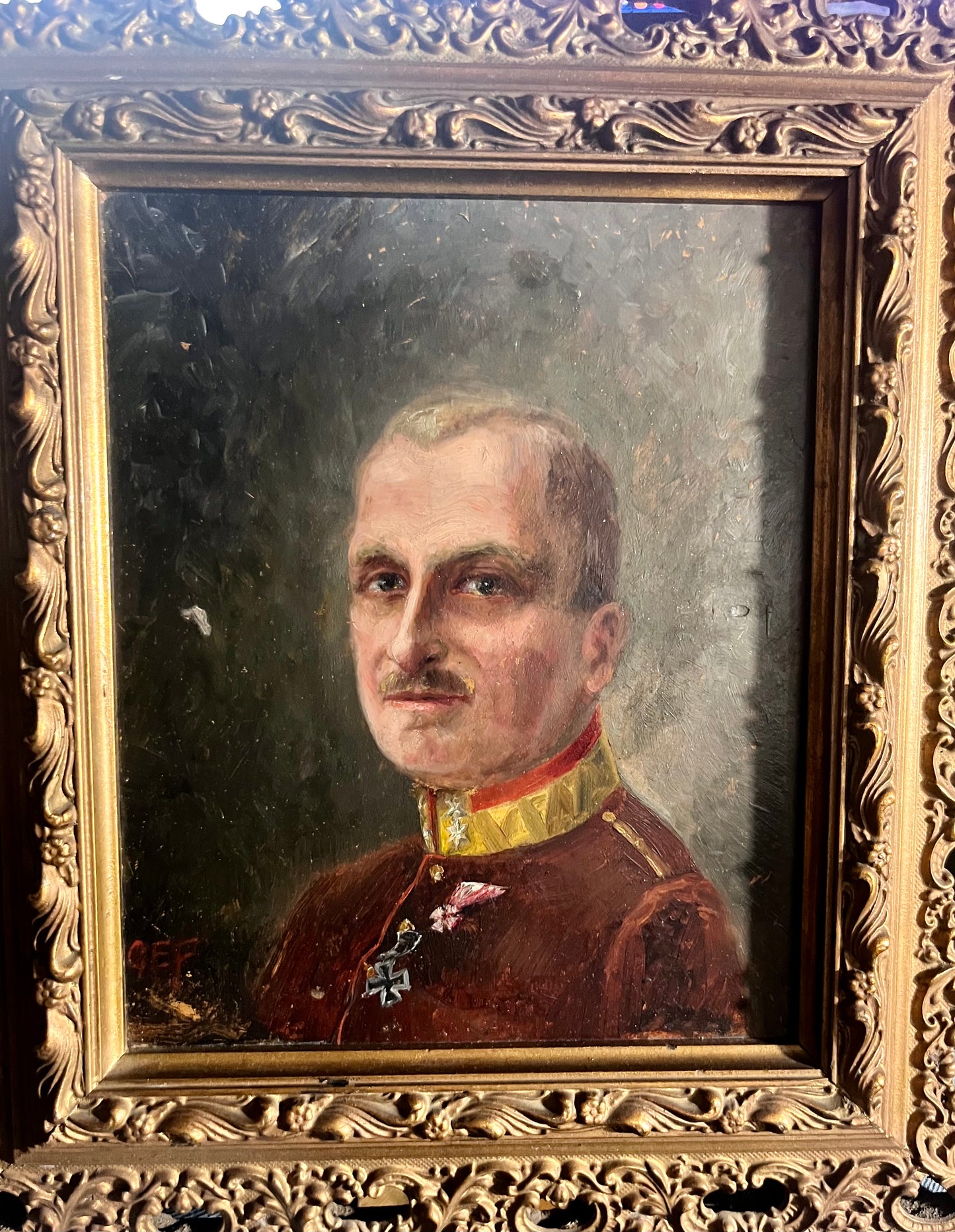 K.K. Unteroffizier – Antikes Ölporträt auf Platte, Österreich um 1900