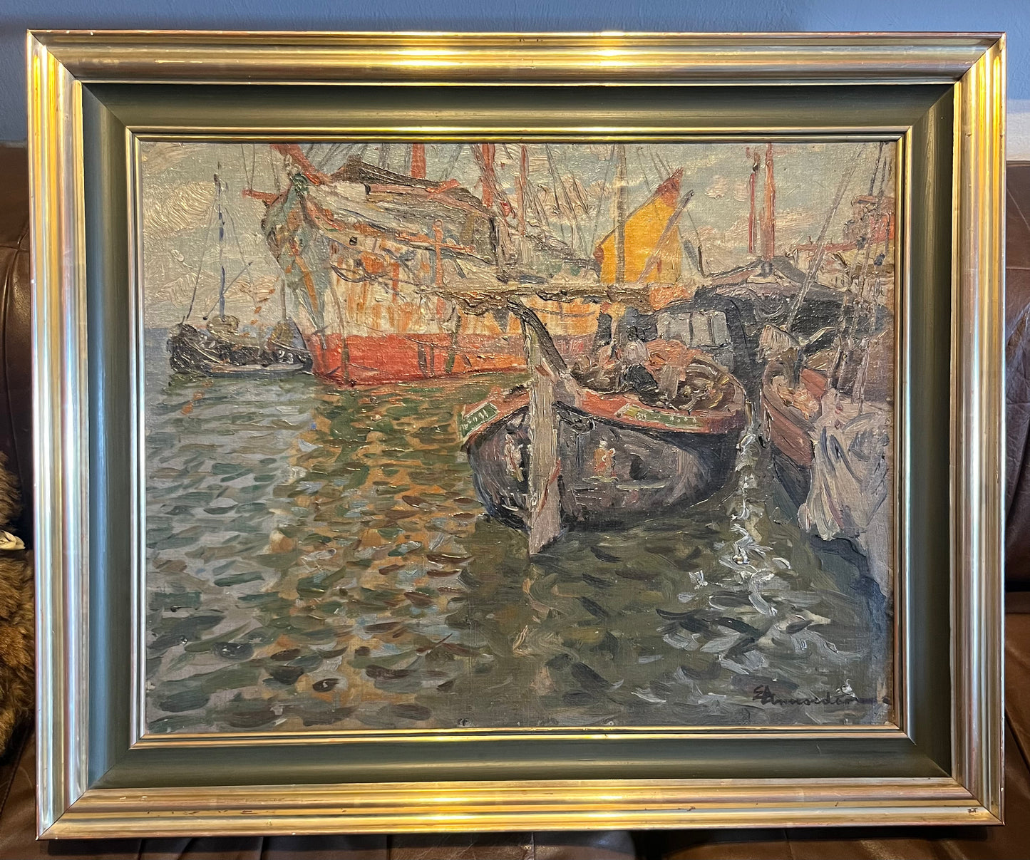 Eduard Ameseder, Hafenbild, Öl auf Leinwand