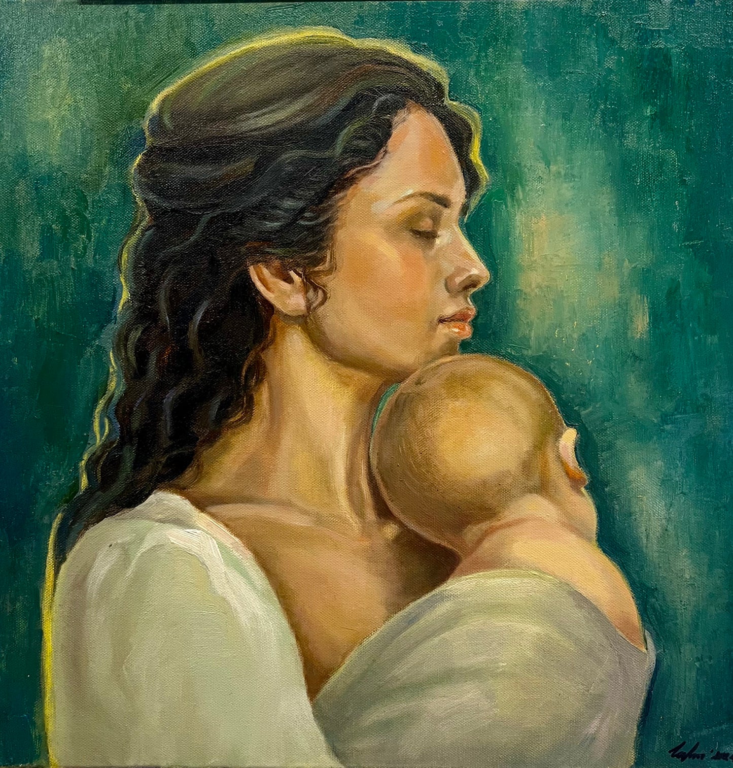 Mutter mit Kind, signiert Acryl