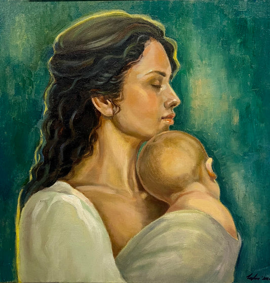 Mutter mit Kind, signiert Acryl