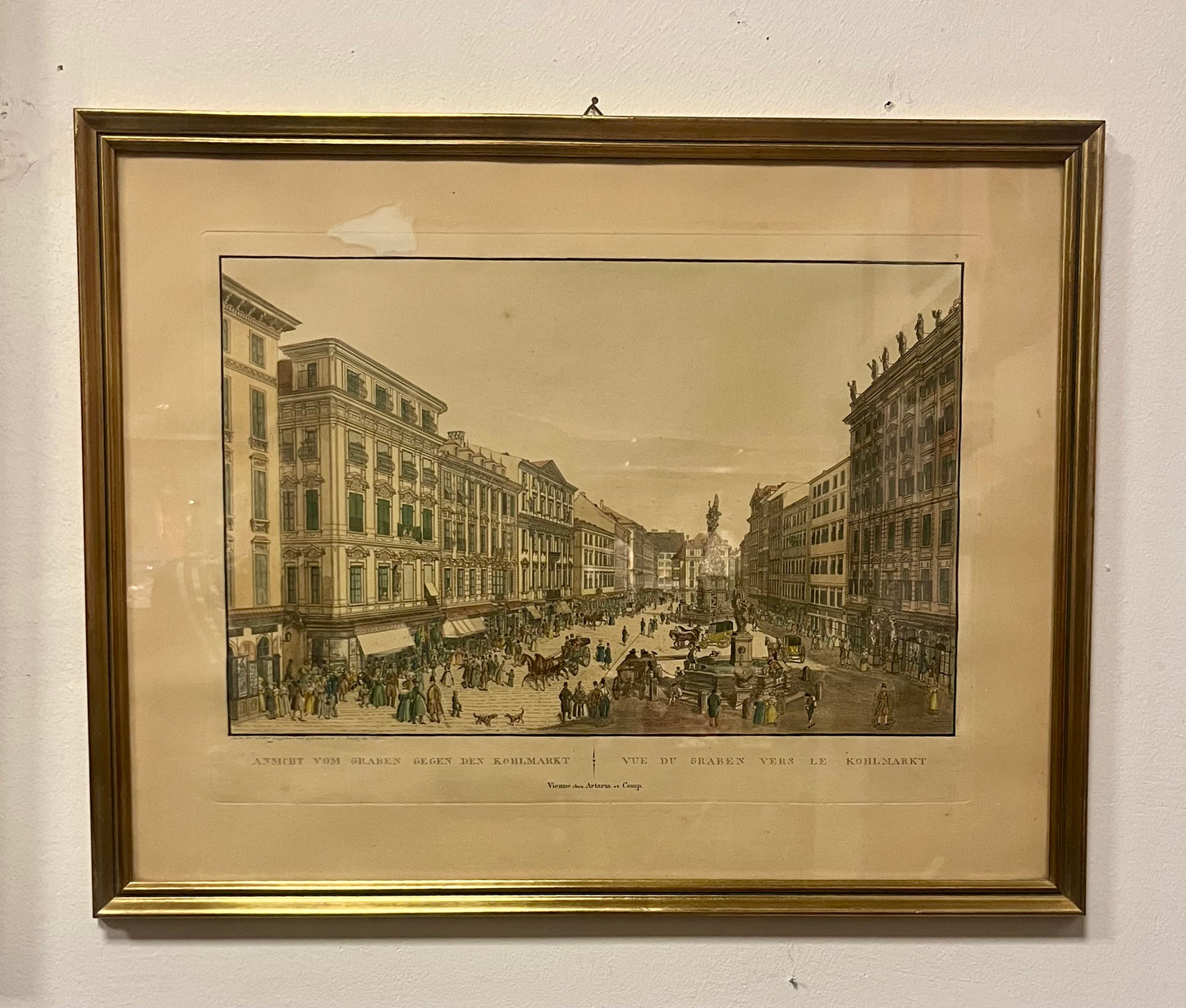 Blick auf den Graben in Wien in Richtung zum Kohlmarkt, original Umrissradierung, altkoloriert, nach Carl Schütz, Artaria Wien