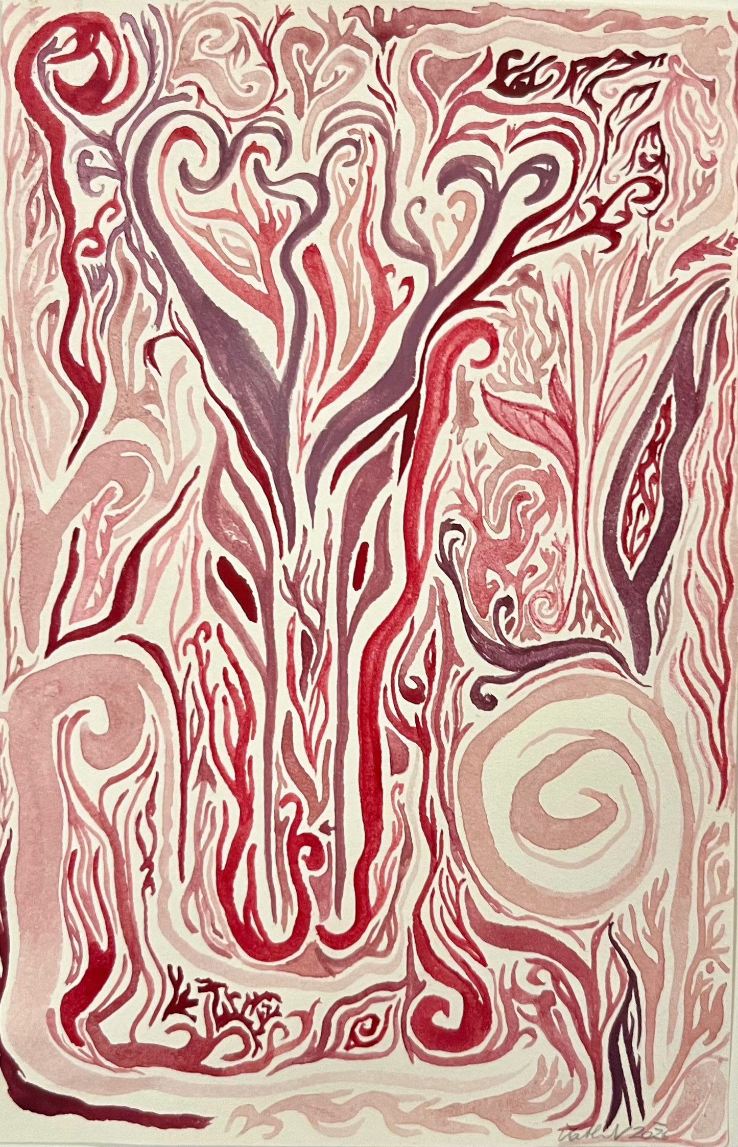 Aquarell Gartenfantasie in Rot, Katharina Verra